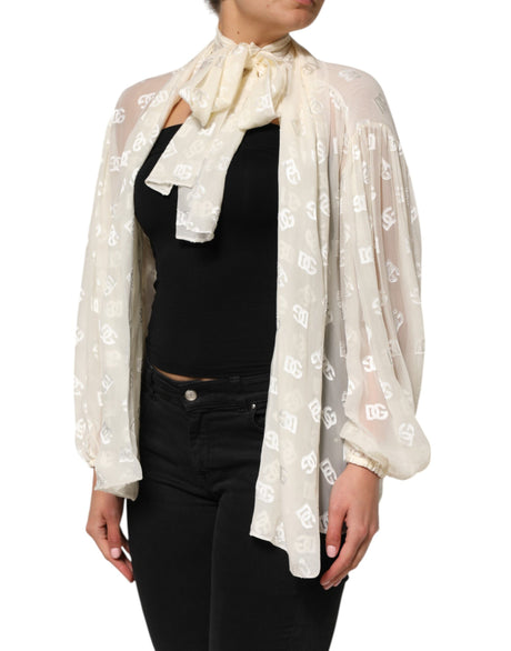 Dolce &amp; Gabbana Off White Logo Monogram Ascot-kravetop