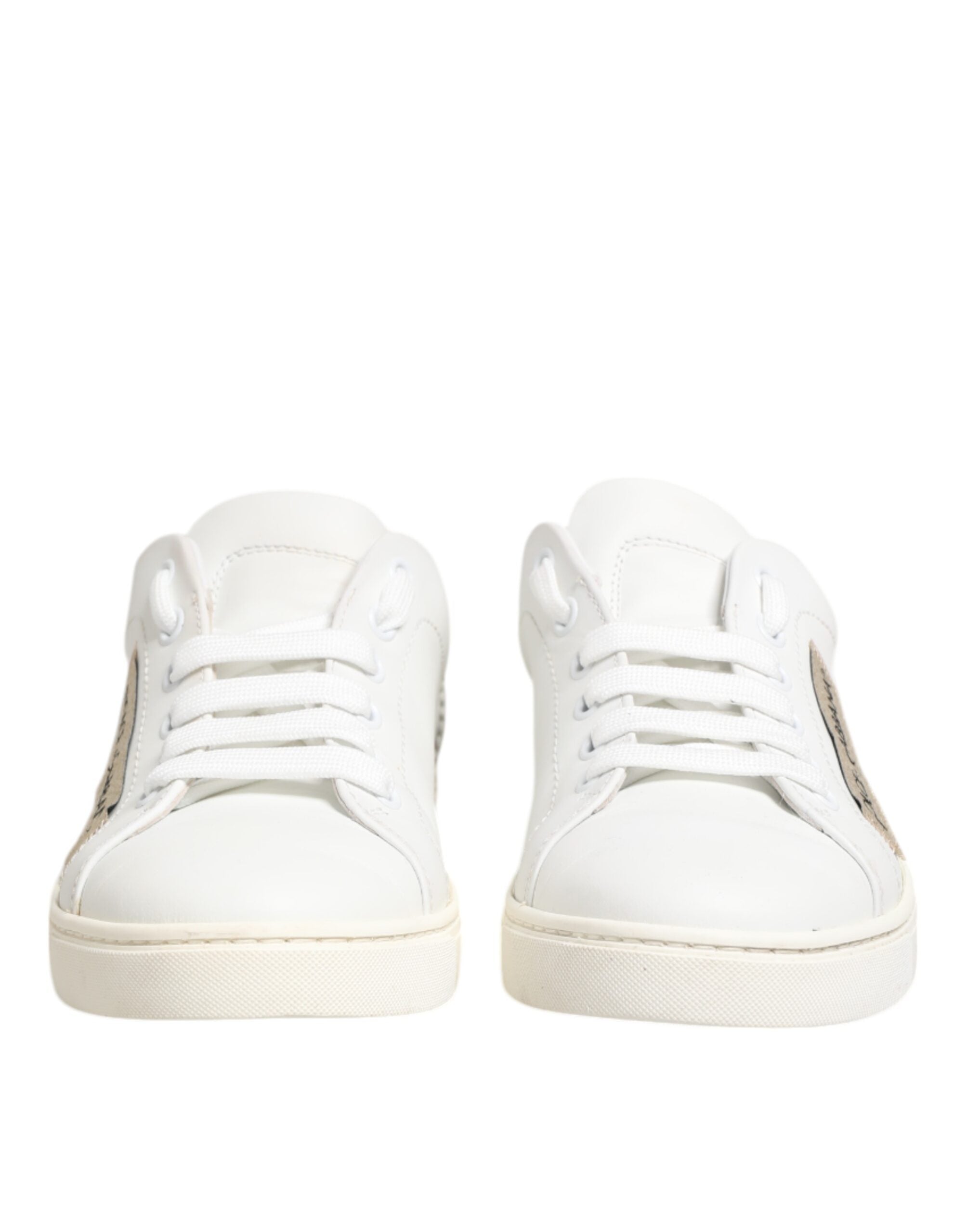 Dolce & Gabbana White Gray Leather Low Top Sneakers Shoes