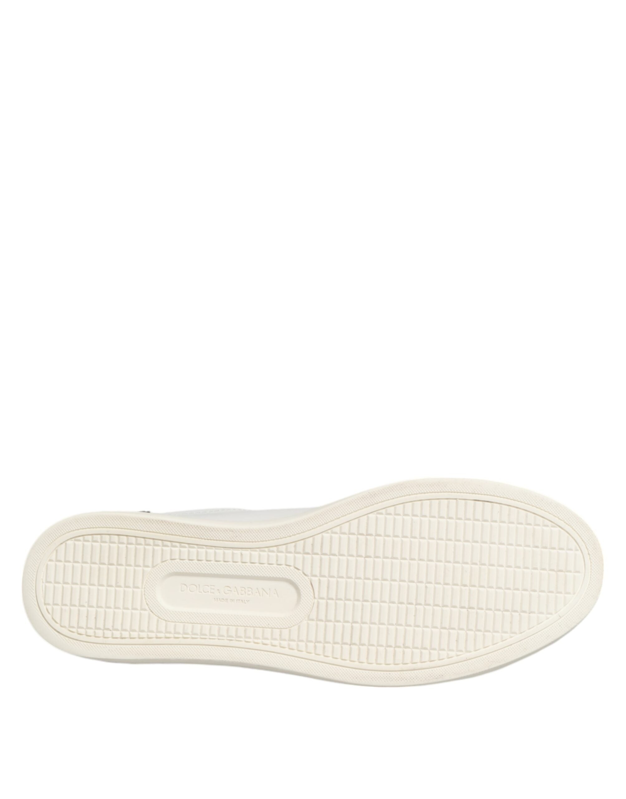 Dolce & Gabbana White Black Leather Low Top Sneakers Shoes