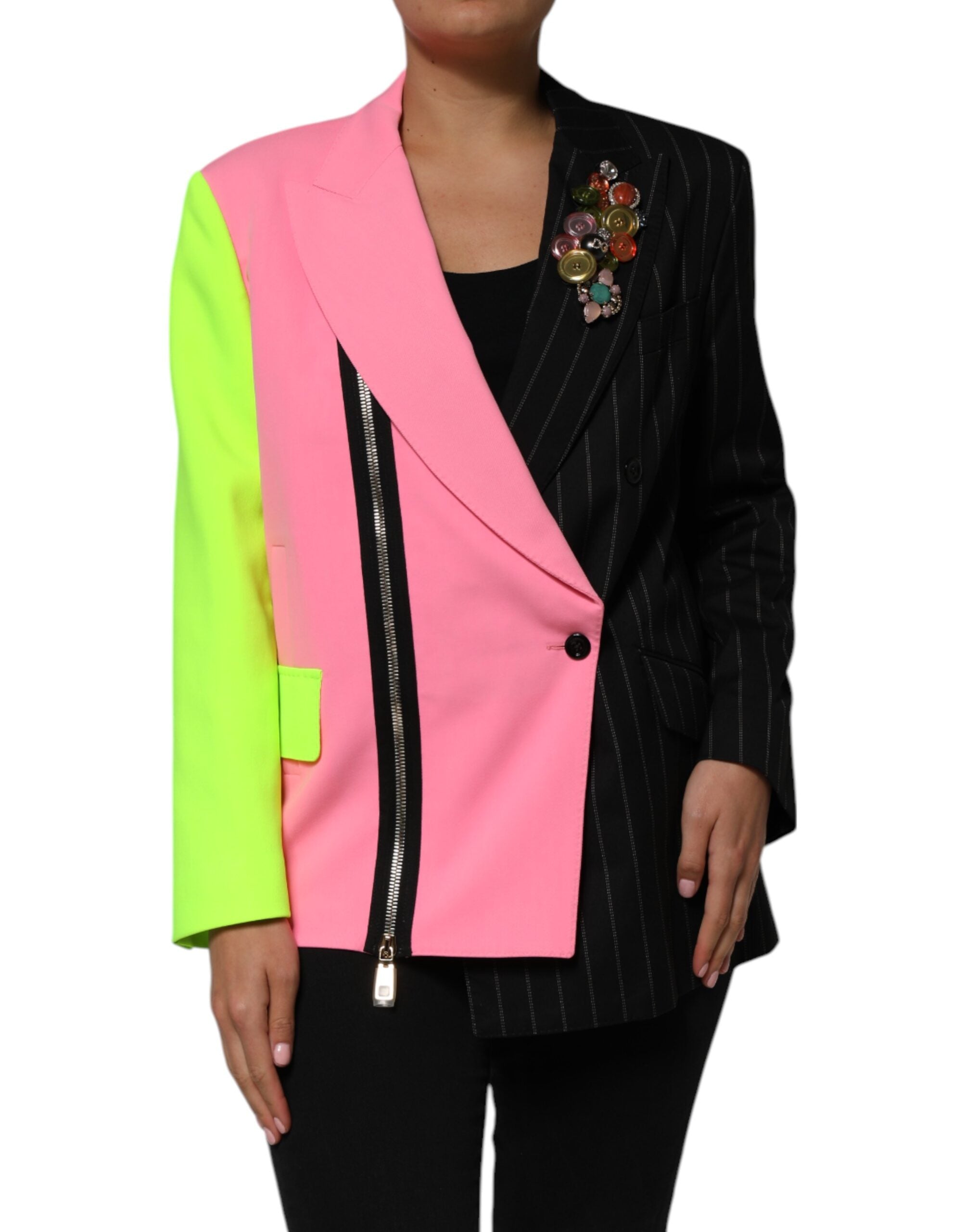 Dolce &amp; Gabbana Multicolor Patchwork-udsmykket frakkejakke