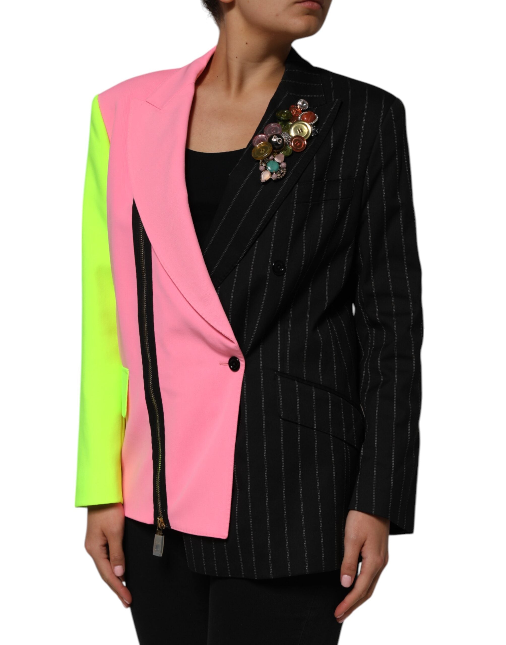 Dolce &amp; Gabbana Multicolor Patchwork-udsmykket frakkejakke