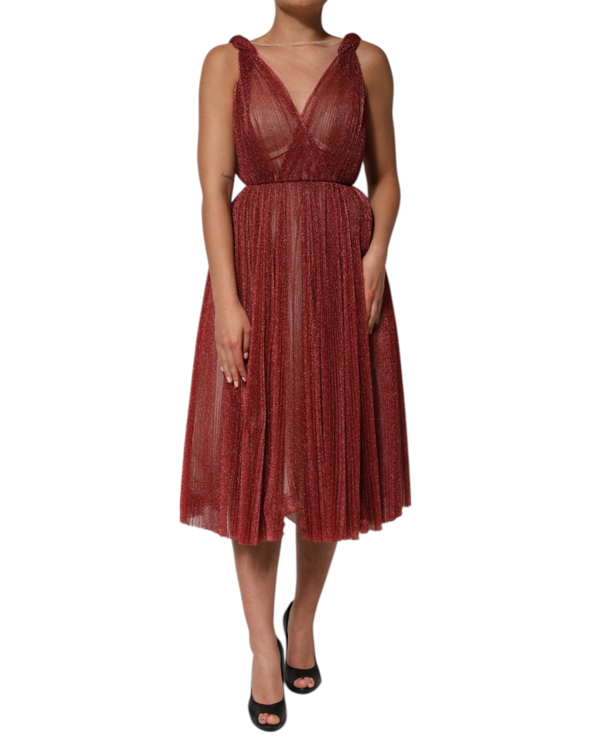 Dolce &amp; Gabbana Bordeauxrød Mesh Ærmeløs Midi A-linje Kjole
