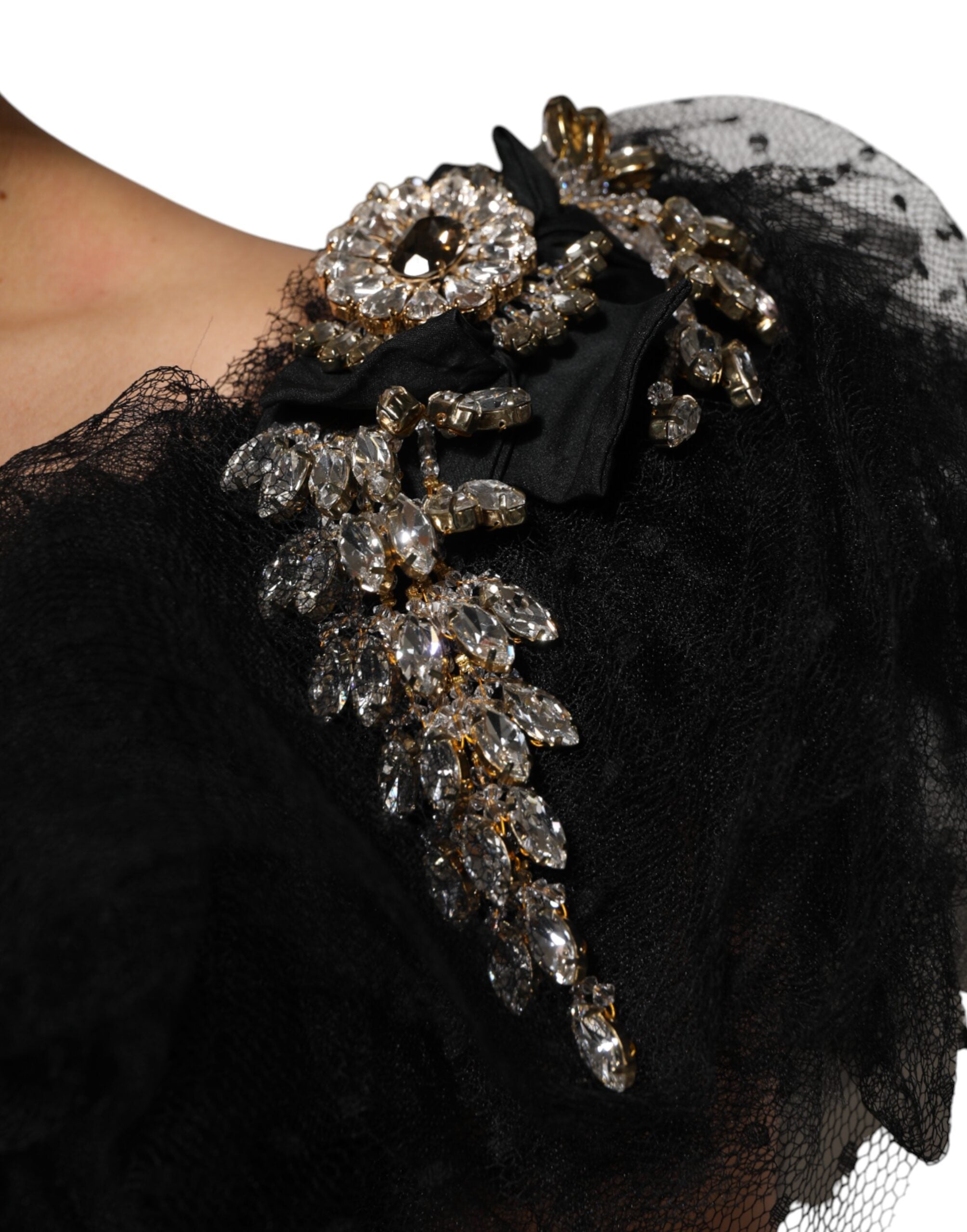 Dolce &amp; Gabbana Sort Krystaludsmykket Midi A-formet Kjole
