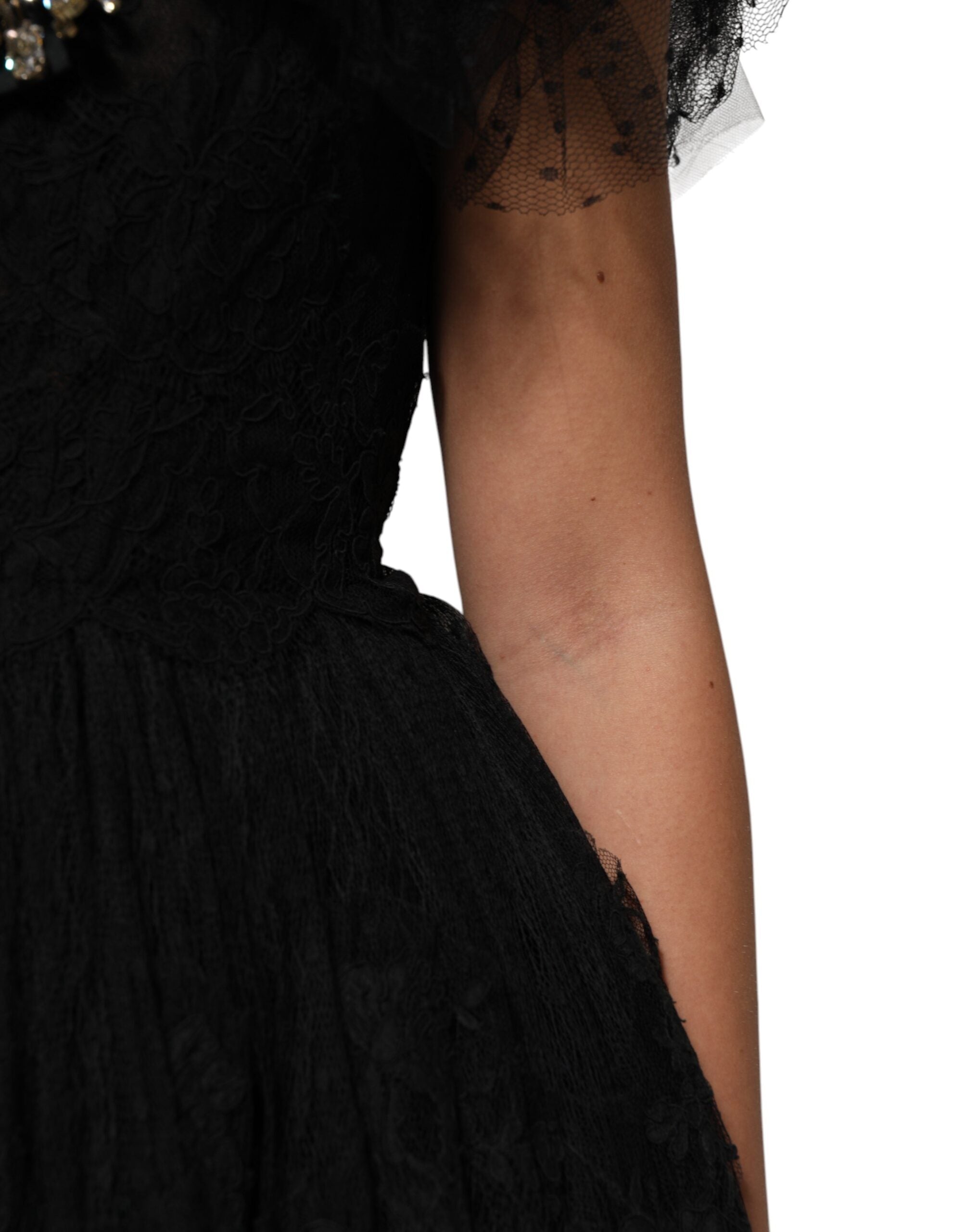 Dolce &amp; Gabbana Sort Krystaludsmykket Midi A-formet Kjole