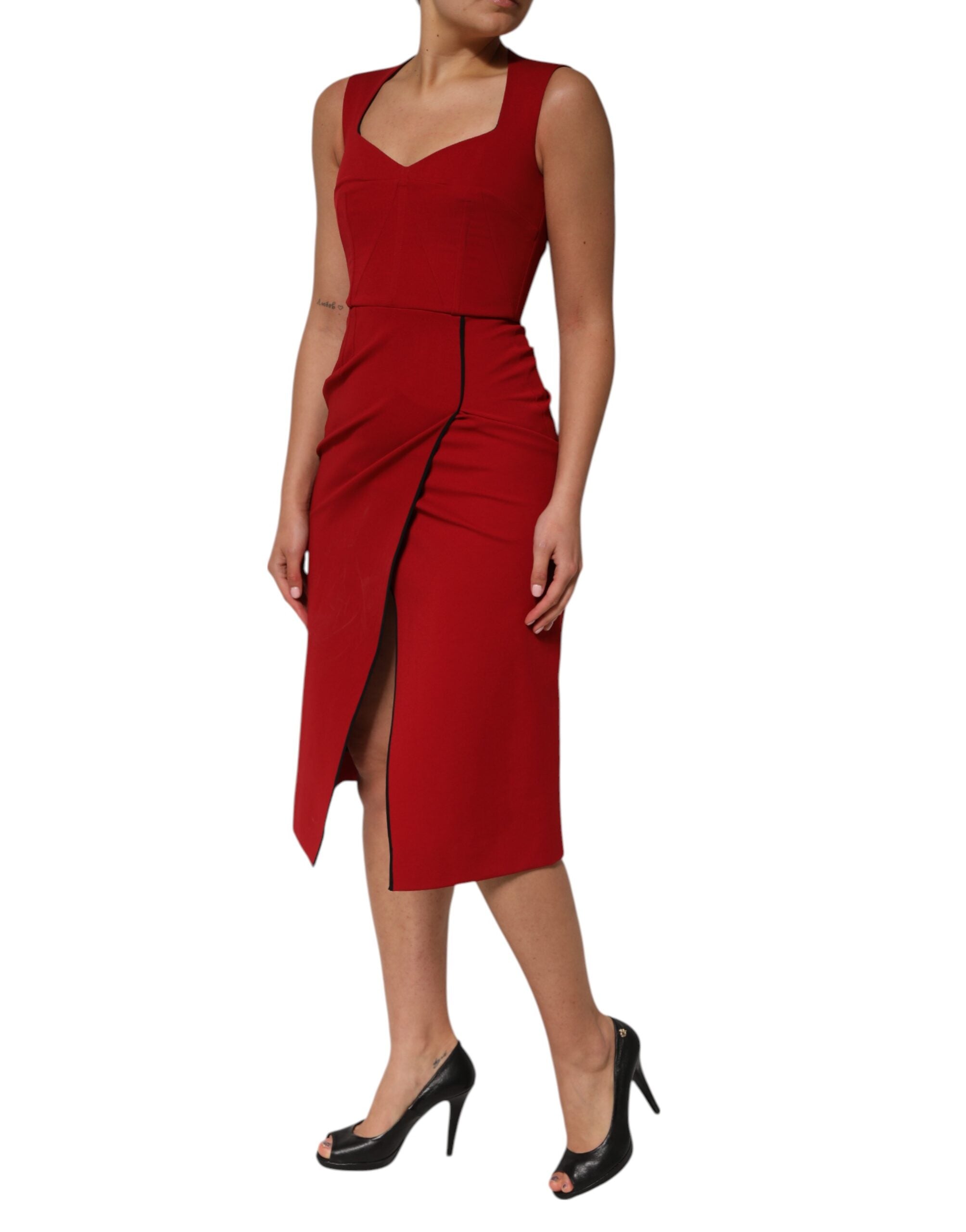 Dolce &amp; Gabbana Rød Viskose Stretch Slit Skede Midikjole