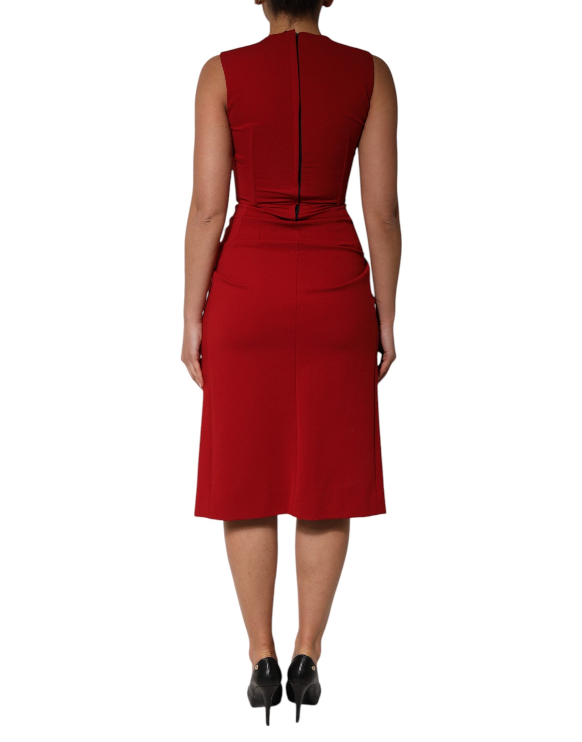 Dolce &amp; Gabbana Rød Viskose Stretch Slit Skede Midikjole