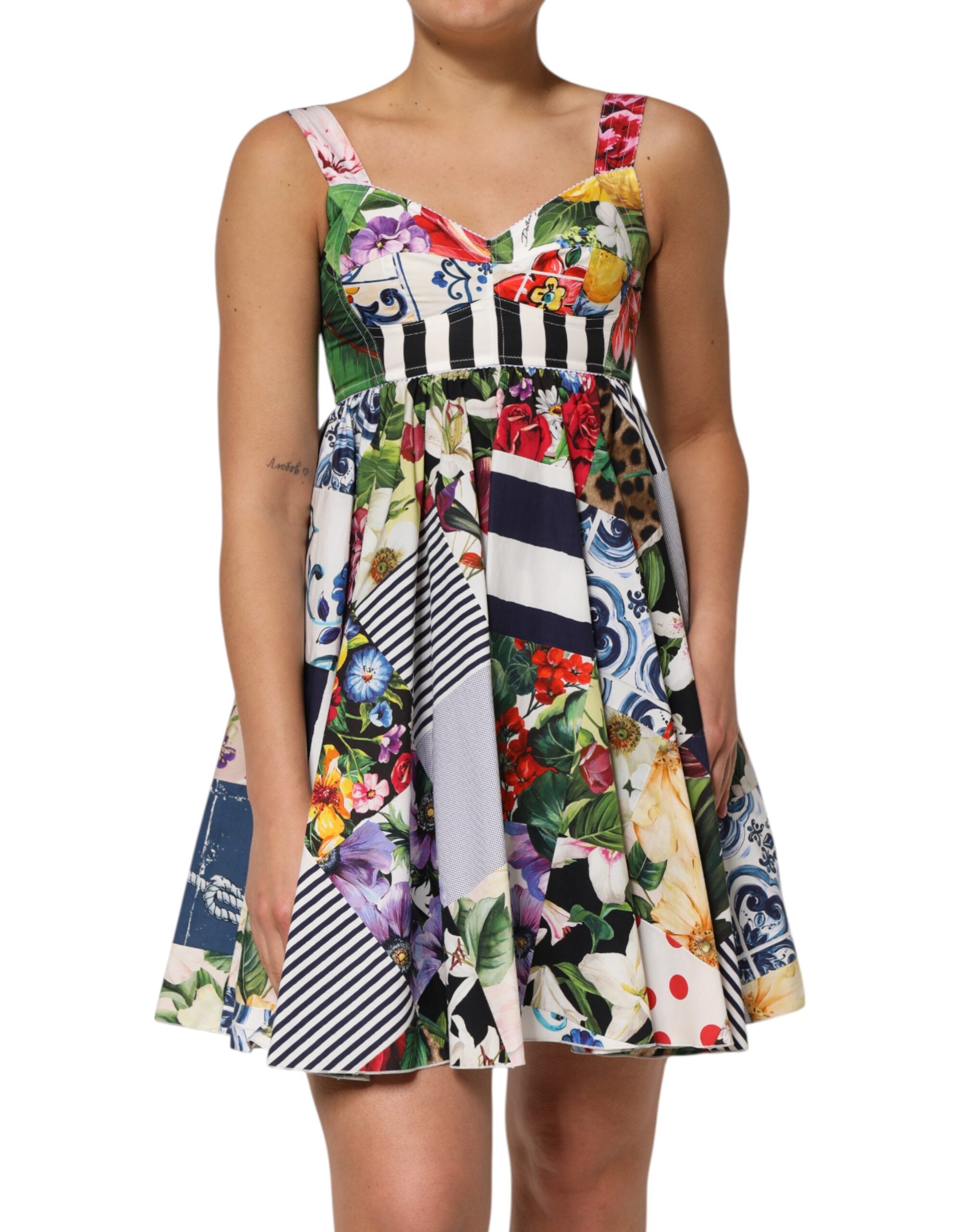 Dolce &amp; Gabbana Multifarvet Patchwork Bomulds Aline Minikjole