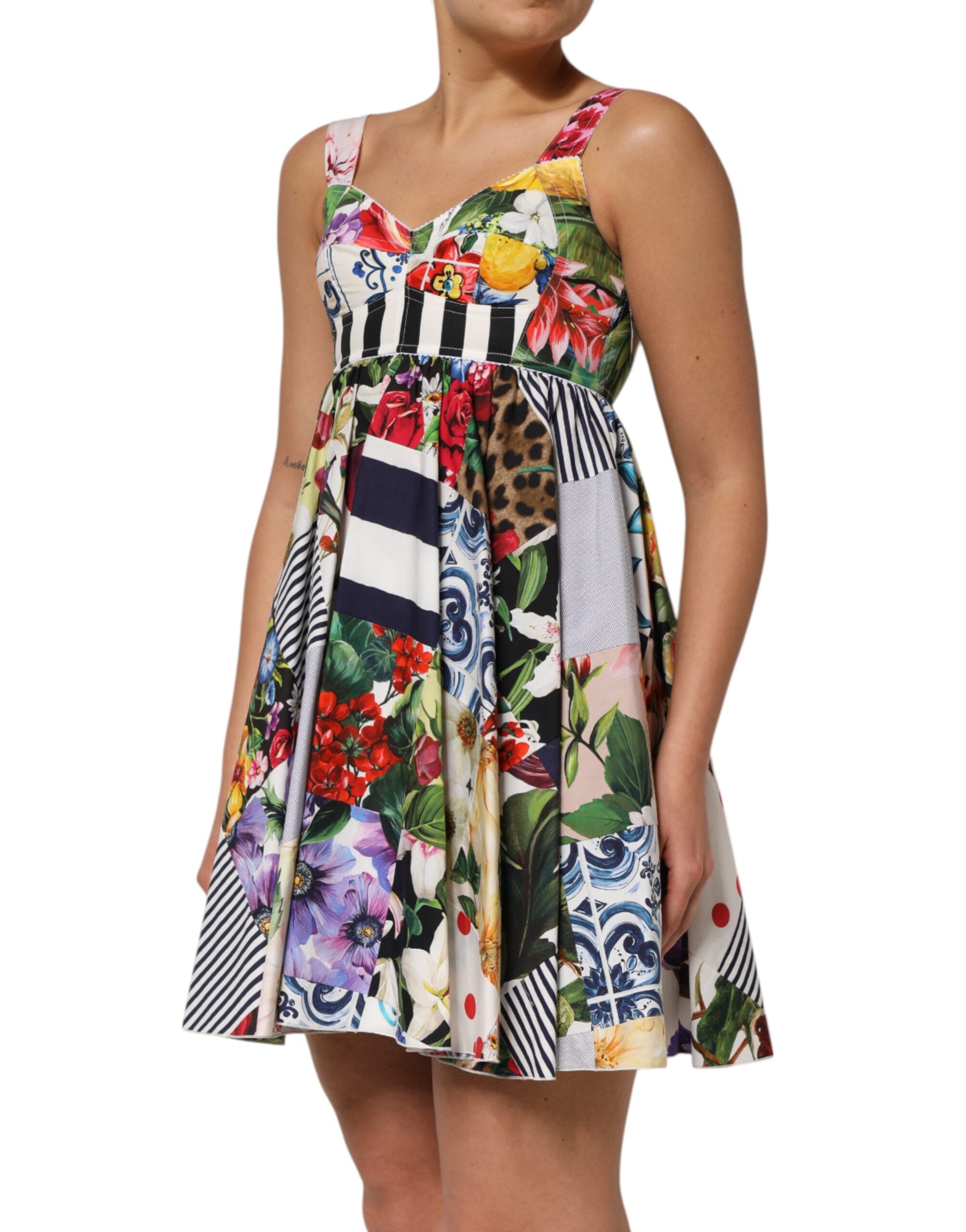 Dolce &amp; Gabbana Multifarvet Patchwork Bomulds Aline Minikjole