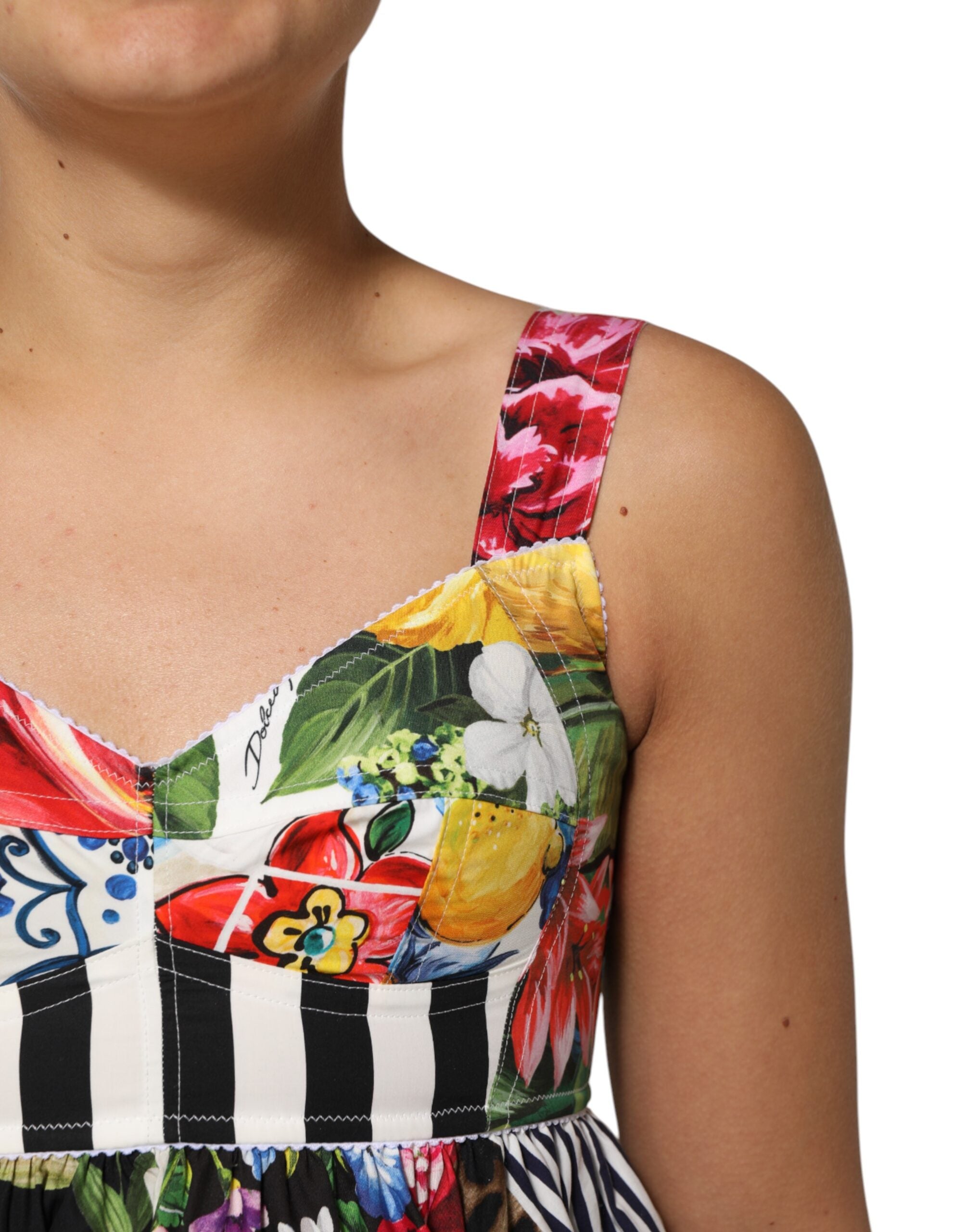 Dolce &amp; Gabbana Multifarvet Patchwork Bomulds Aline Minikjole