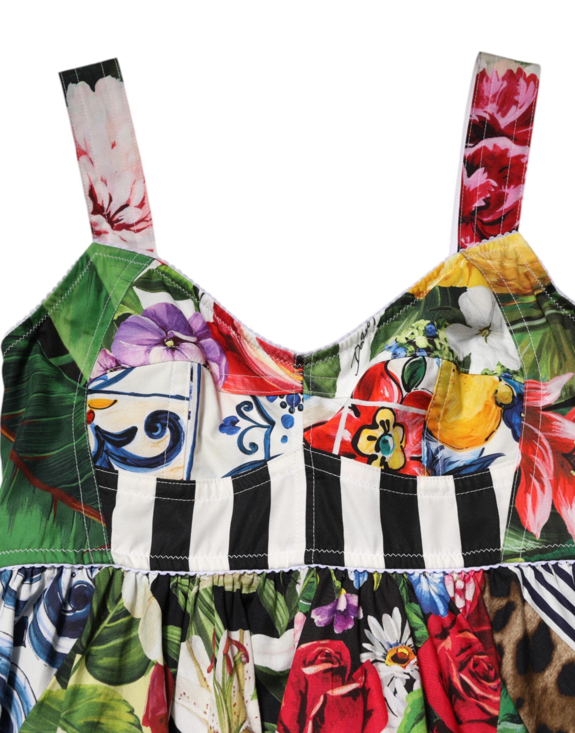 Dolce &amp; Gabbana Multifarvet Patchwork Bomulds Aline Minikjole
