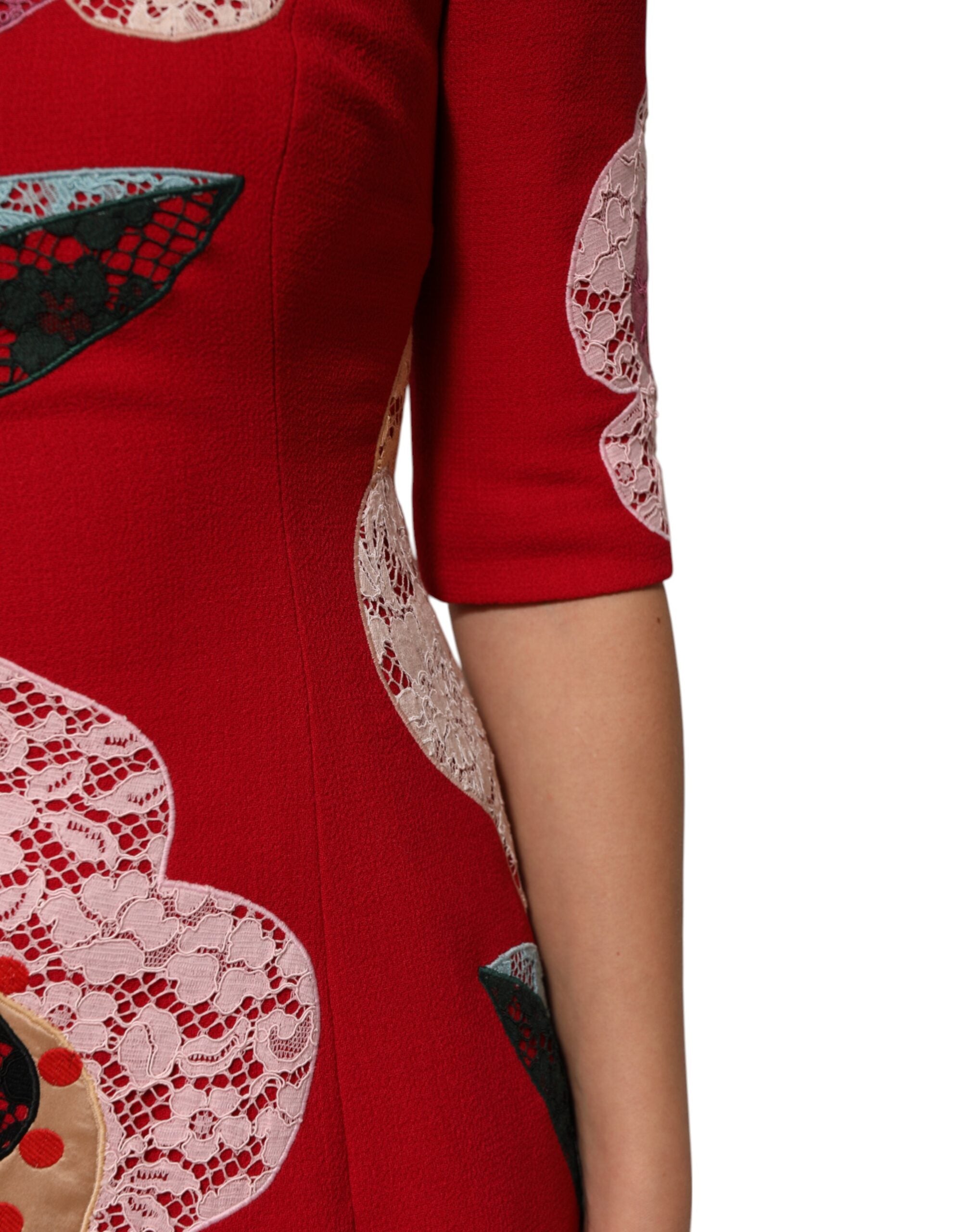 Dolce &amp; Gabbana Rød Blonde Blomsterapplikation A-formet Minikjole
