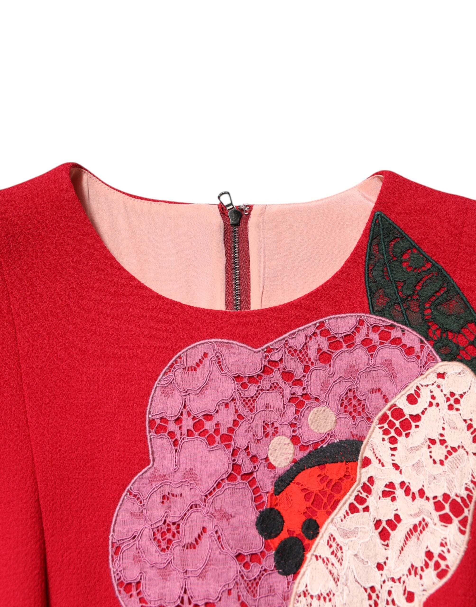 Dolce &amp; Gabbana Rød Blonde Blomsterapplikation A-formet Minikjole