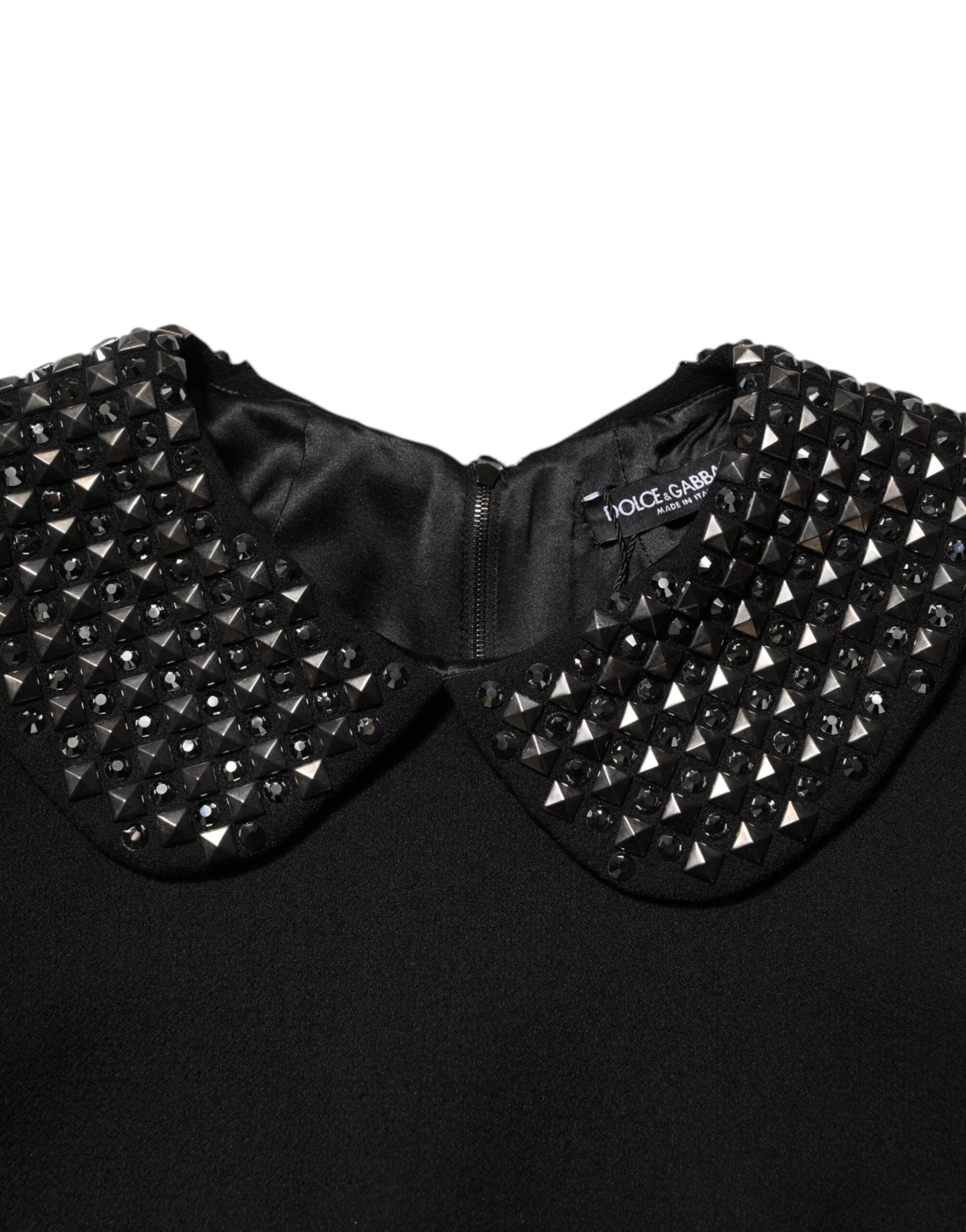 Dolce &amp; Gabbana Sort Krystaludsmykket Minikjole med Krave