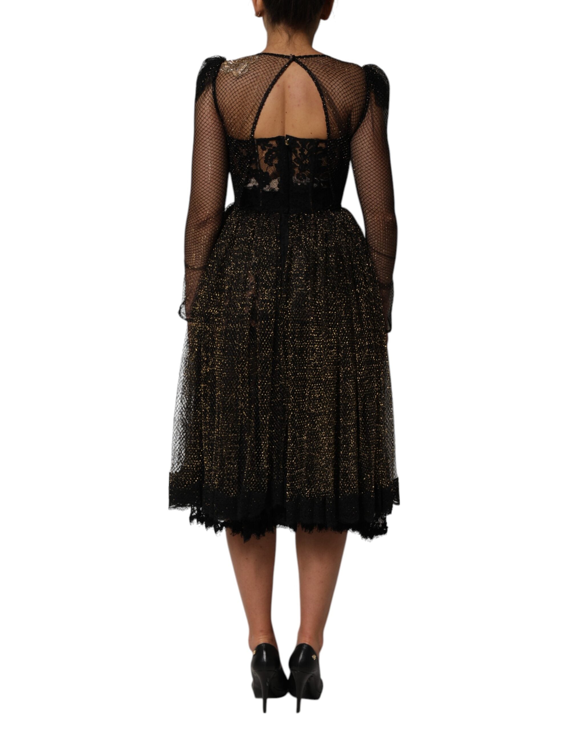 Dolce &amp; Gabbana Sort Krystalhjerteudsmykket A-formet Kjole