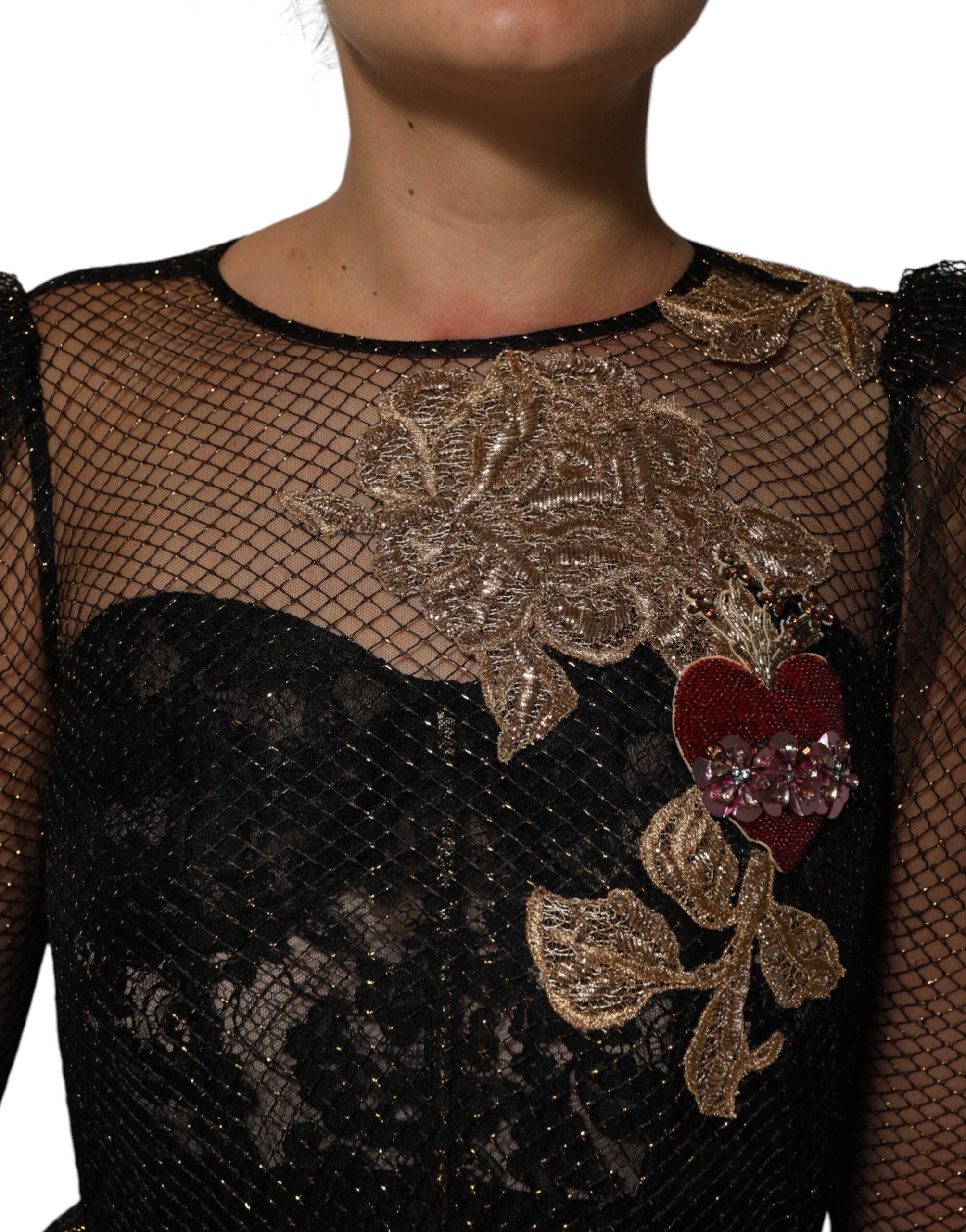 Dolce &amp; Gabbana Sort Krystalhjerteudsmykket A-formet Kjole