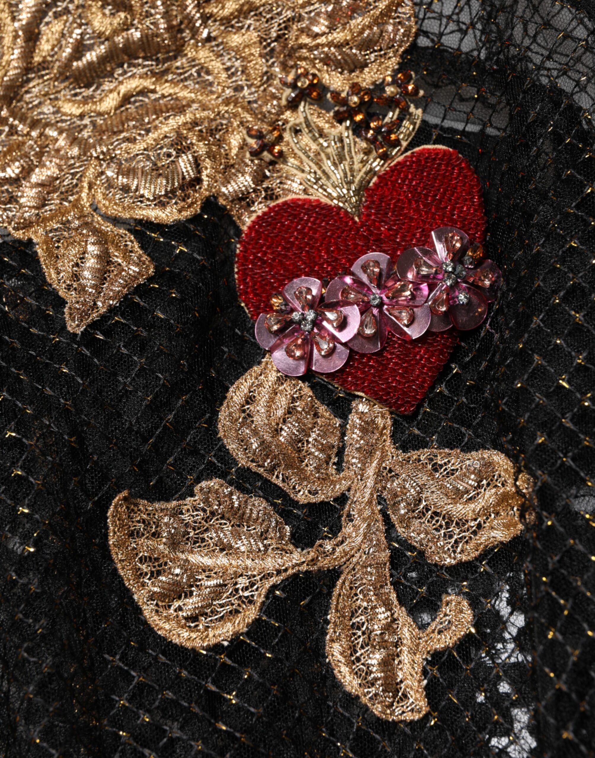 Dolce &amp; Gabbana Sort Krystalhjerteudsmykket A-formet Kjole
