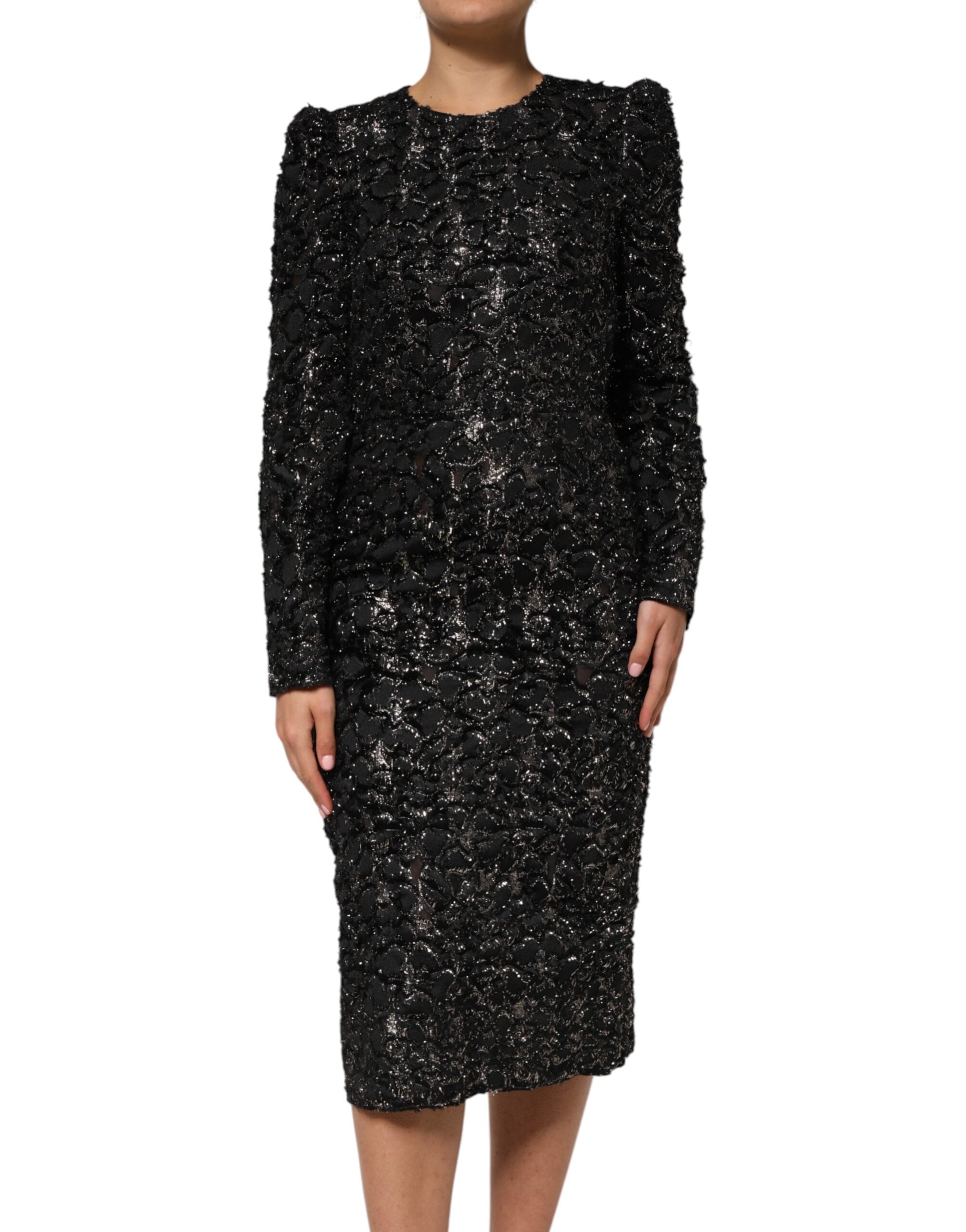 Dolce &amp; Gabbana Sort Paillet Bouclé Tweed Kjole