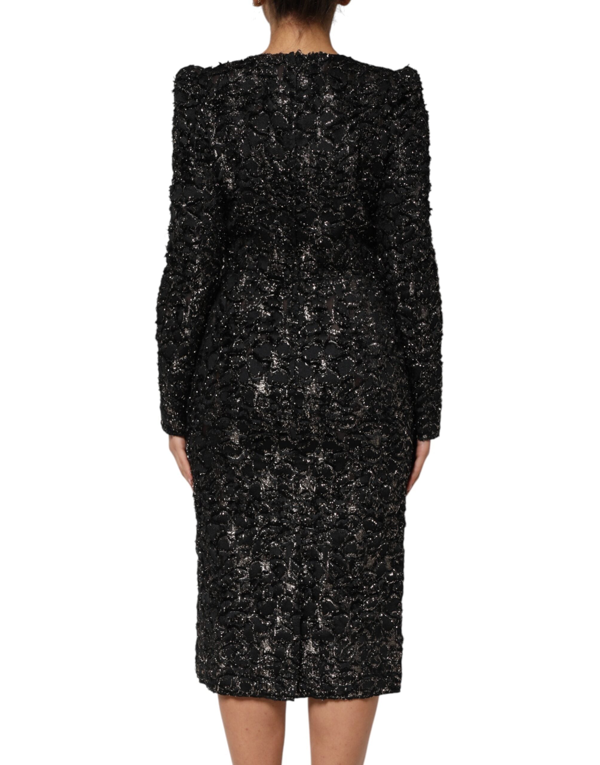 Dolce &amp; Gabbana Sort Paillet Bouclé Tweed Kjole