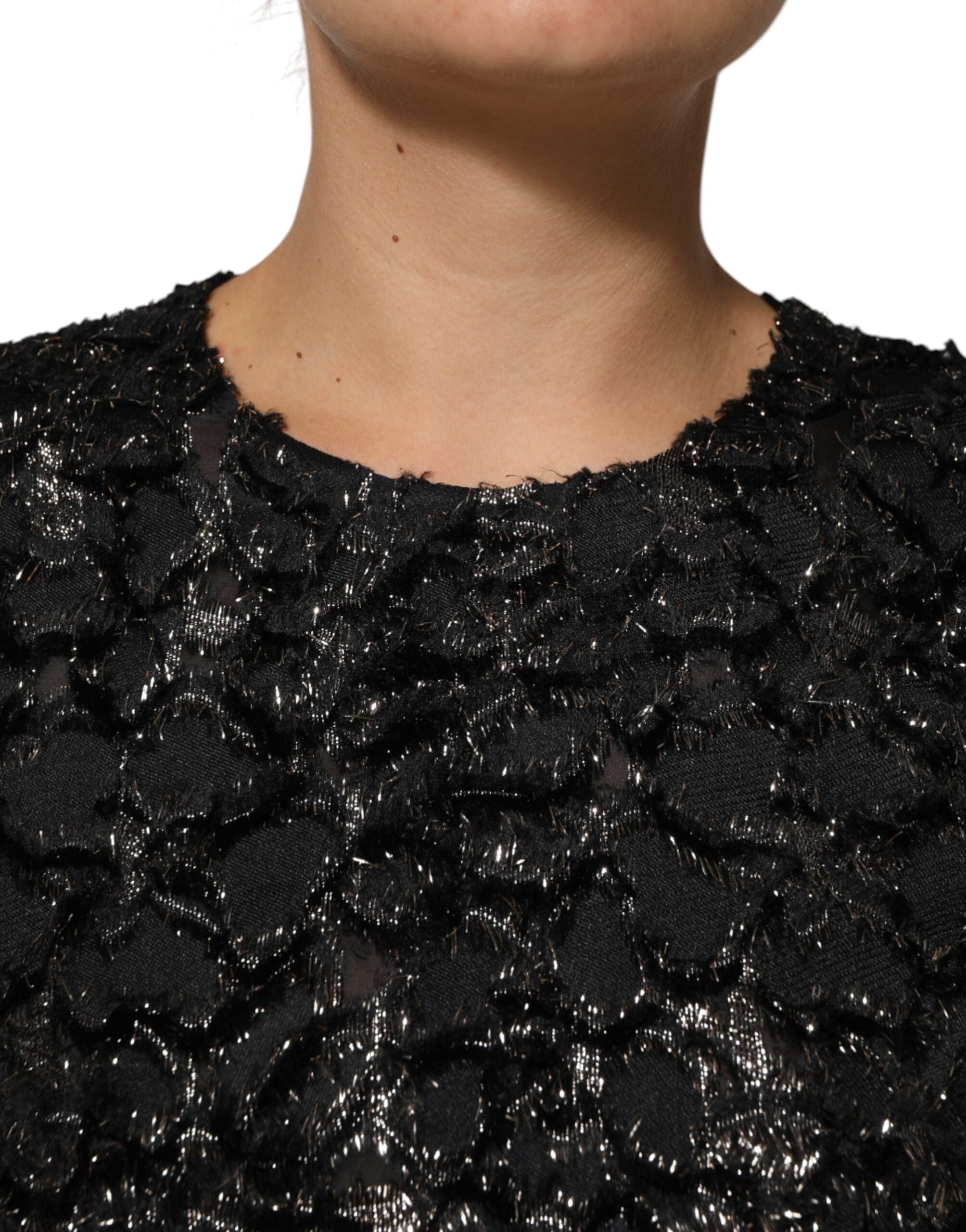 Dolce &amp; Gabbana Sort Paillet Bouclé Tweed Kjole