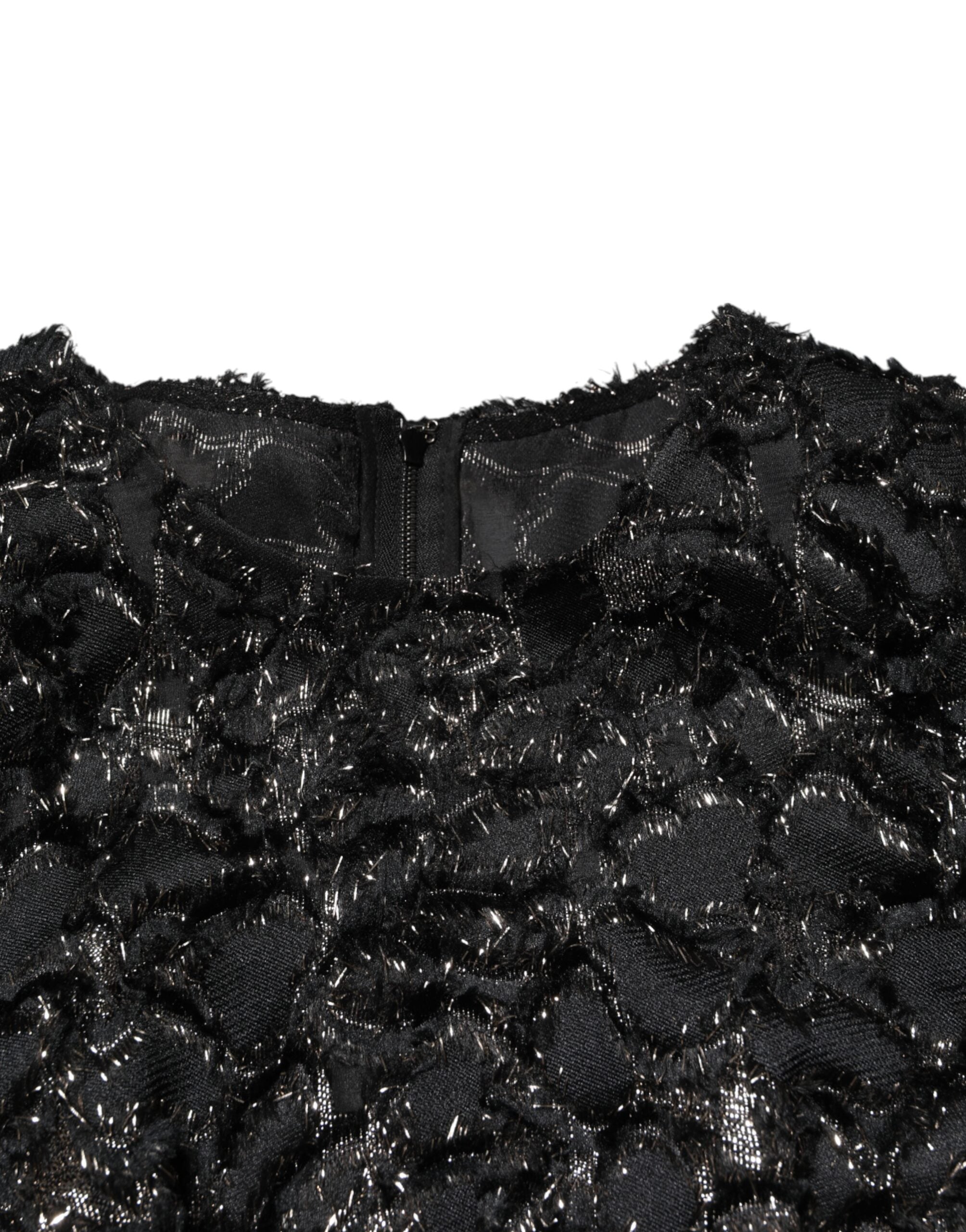 Dolce &amp; Gabbana Sort Paillet Bouclé Tweed Kjole