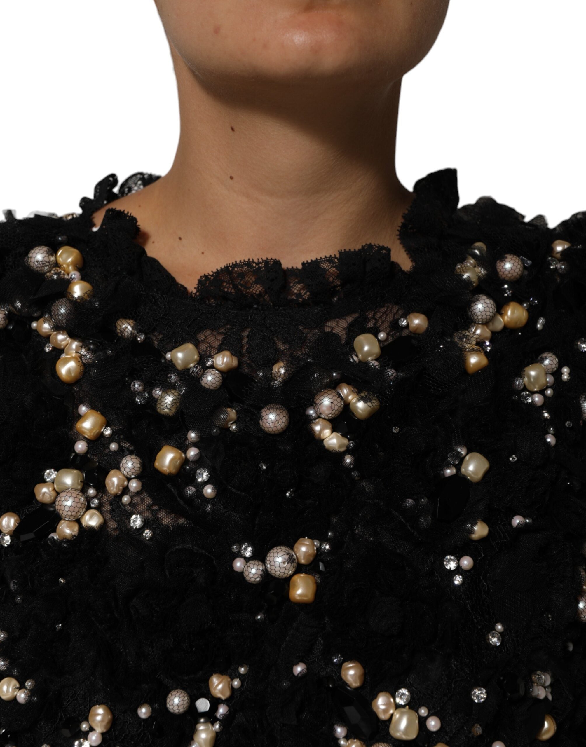 Dolce &amp; Gabbana Svart Viskos Pärlprydnad Shiftklänning