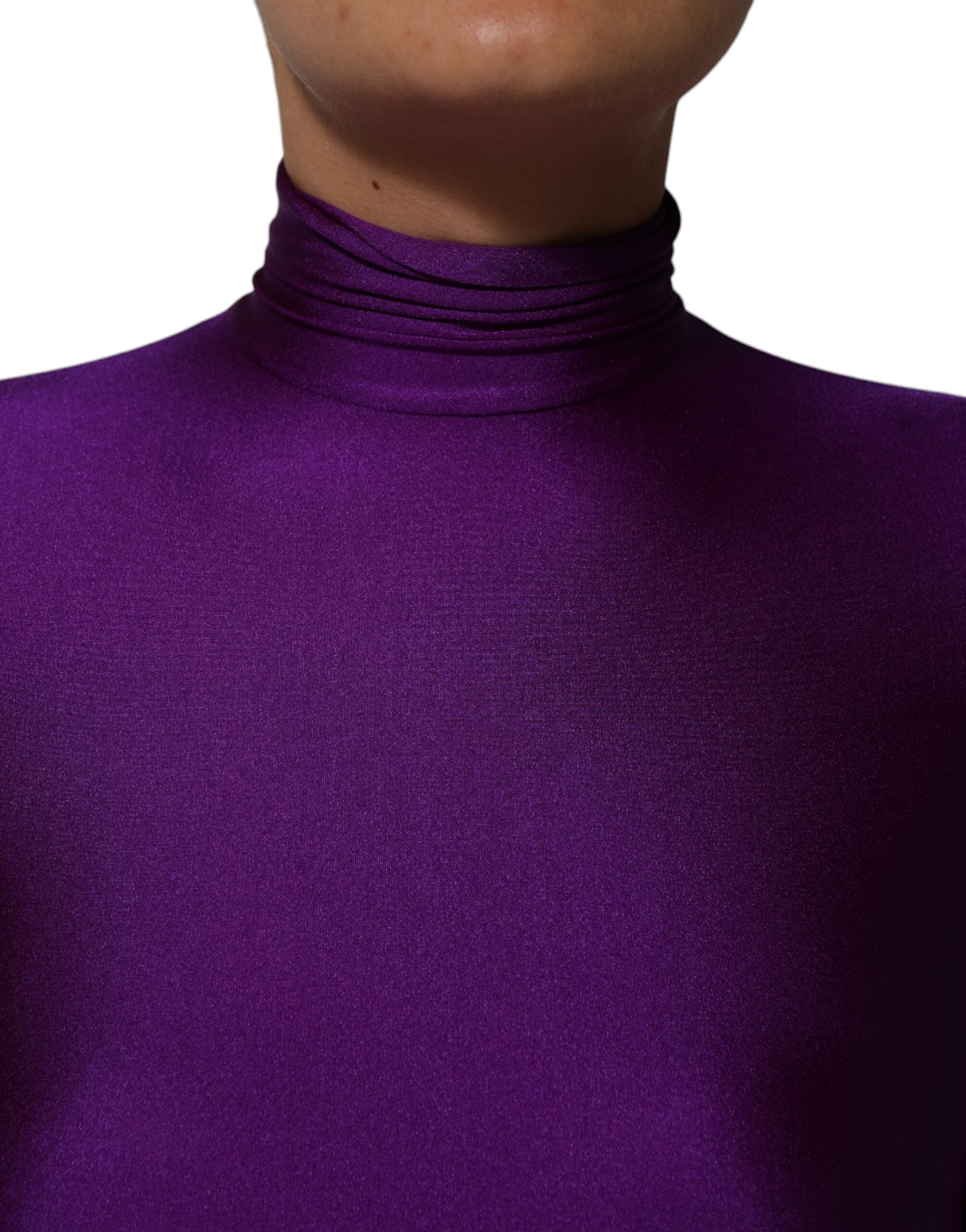 Dolce &amp; Gabbana Lilla Nylon Turtleneck Bodycon Jumpsuit Kjole