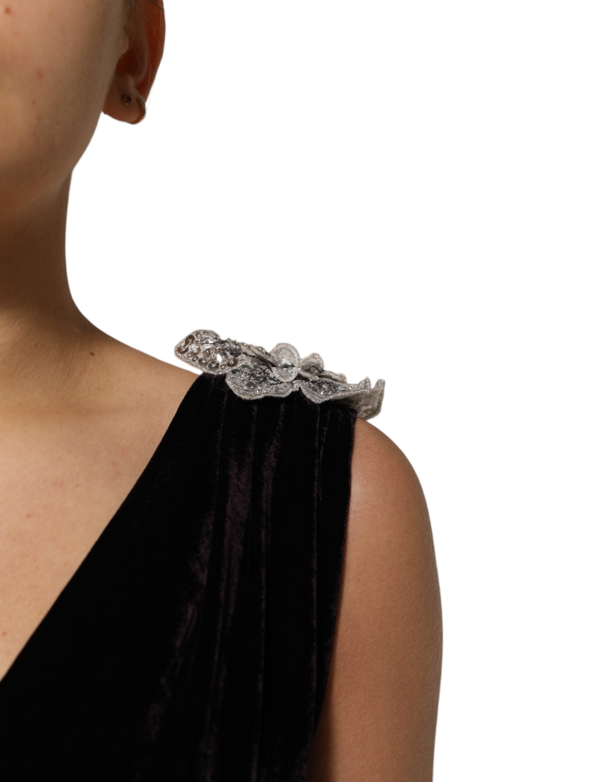 Dolce &amp; Gabbana Sort fløjls-alinekjole med blomsterudsmykning