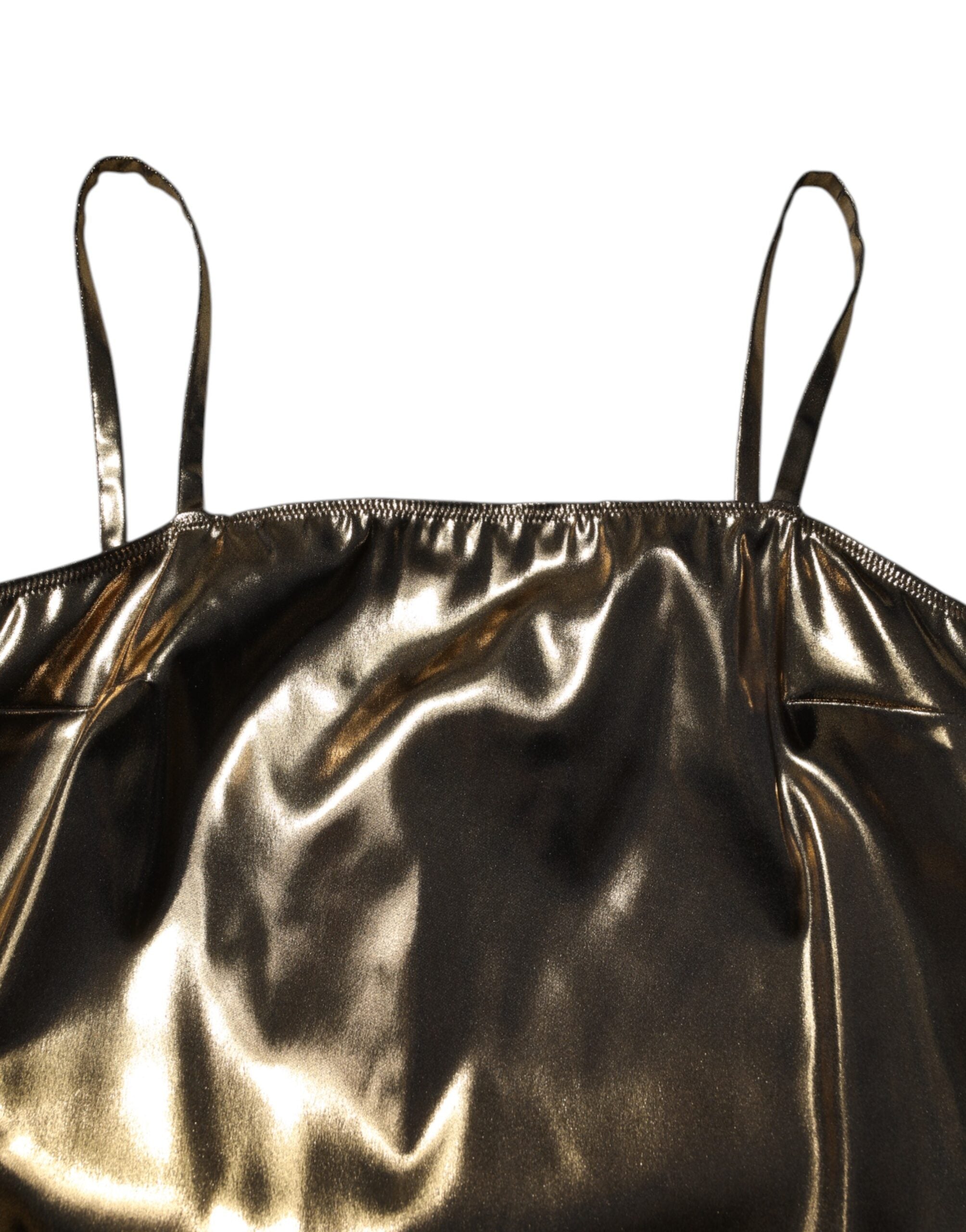 Dolce &amp; Gabbana Metallic Gold Ærmeløs A-linje Minikjole