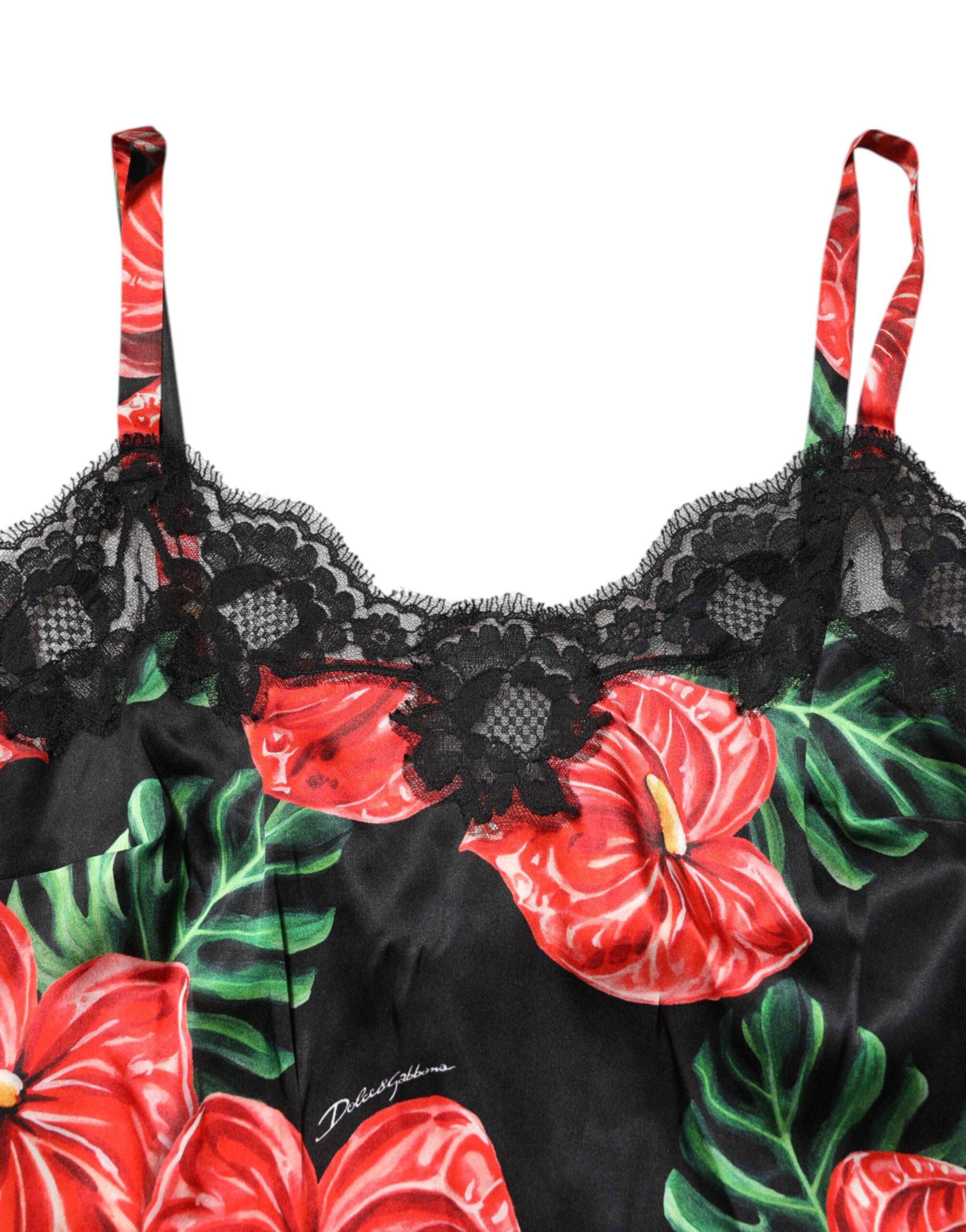 Dolce & Gabbana Black Floral Lace Trim Chemise Lingerie Dress