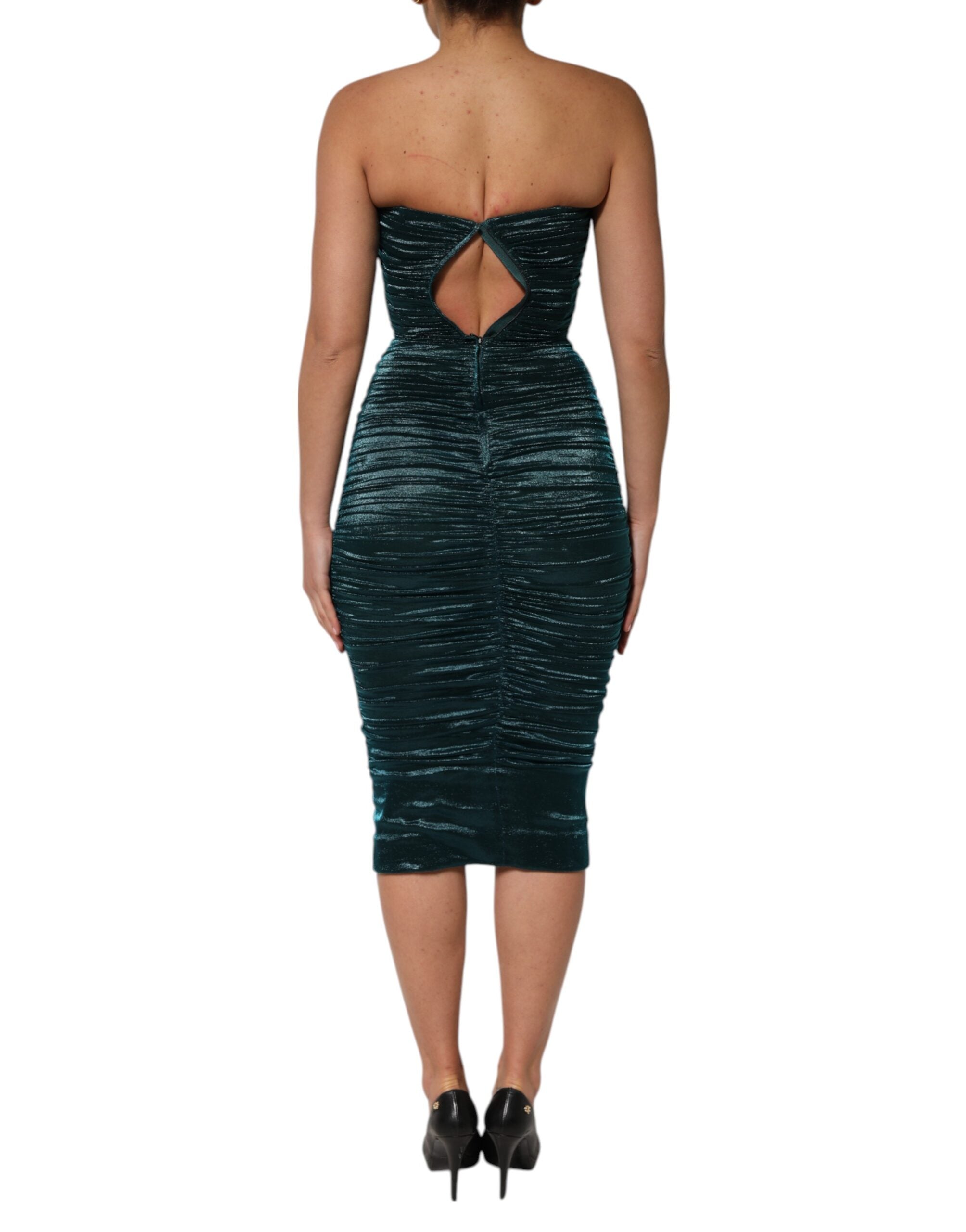 Dolce &amp; Gabbana Grøn Silke Satin Fitted Stropløs Kjole
