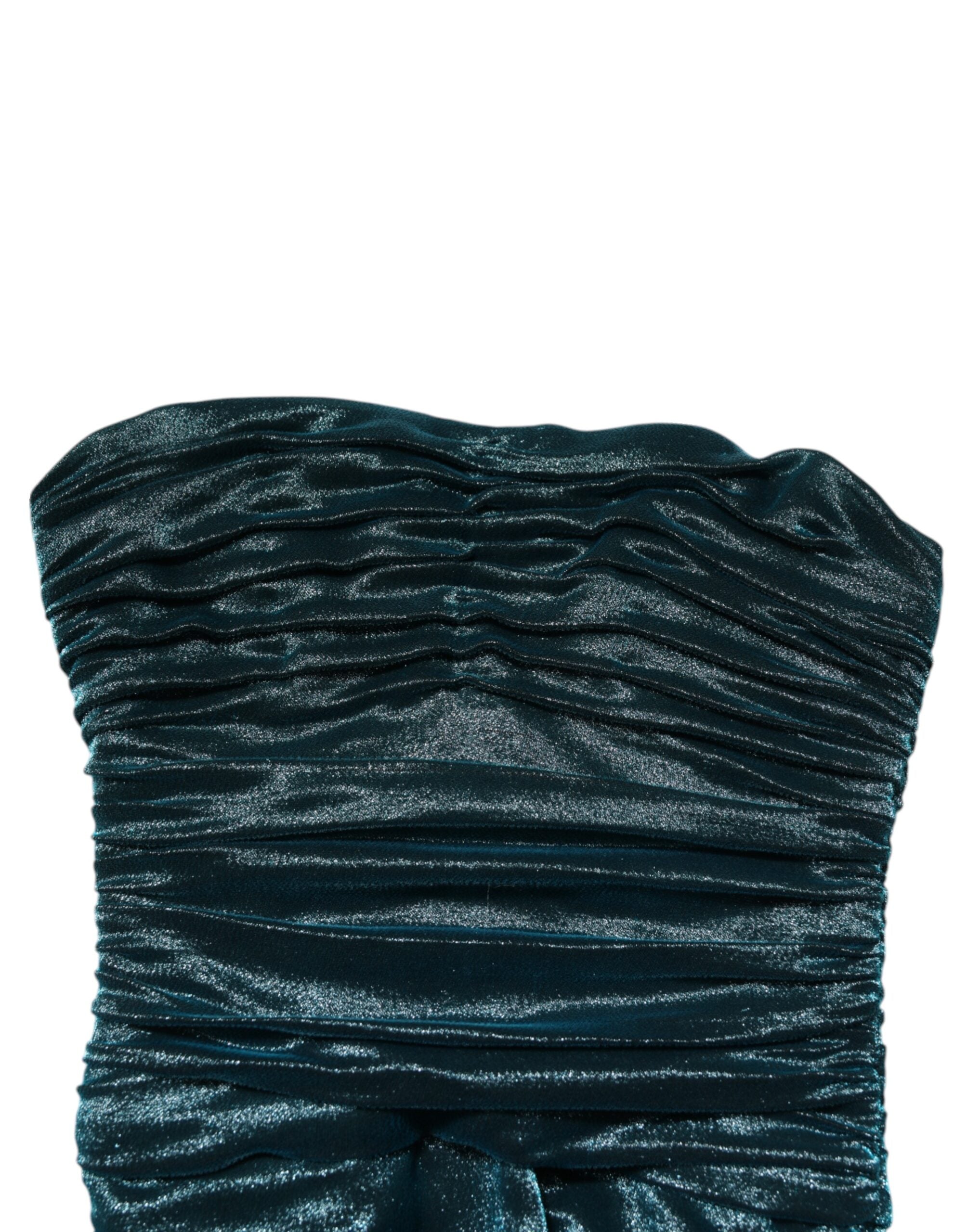 Dolce &amp; Gabbana Grøn Silke Satin Fitted Stropløs Kjole