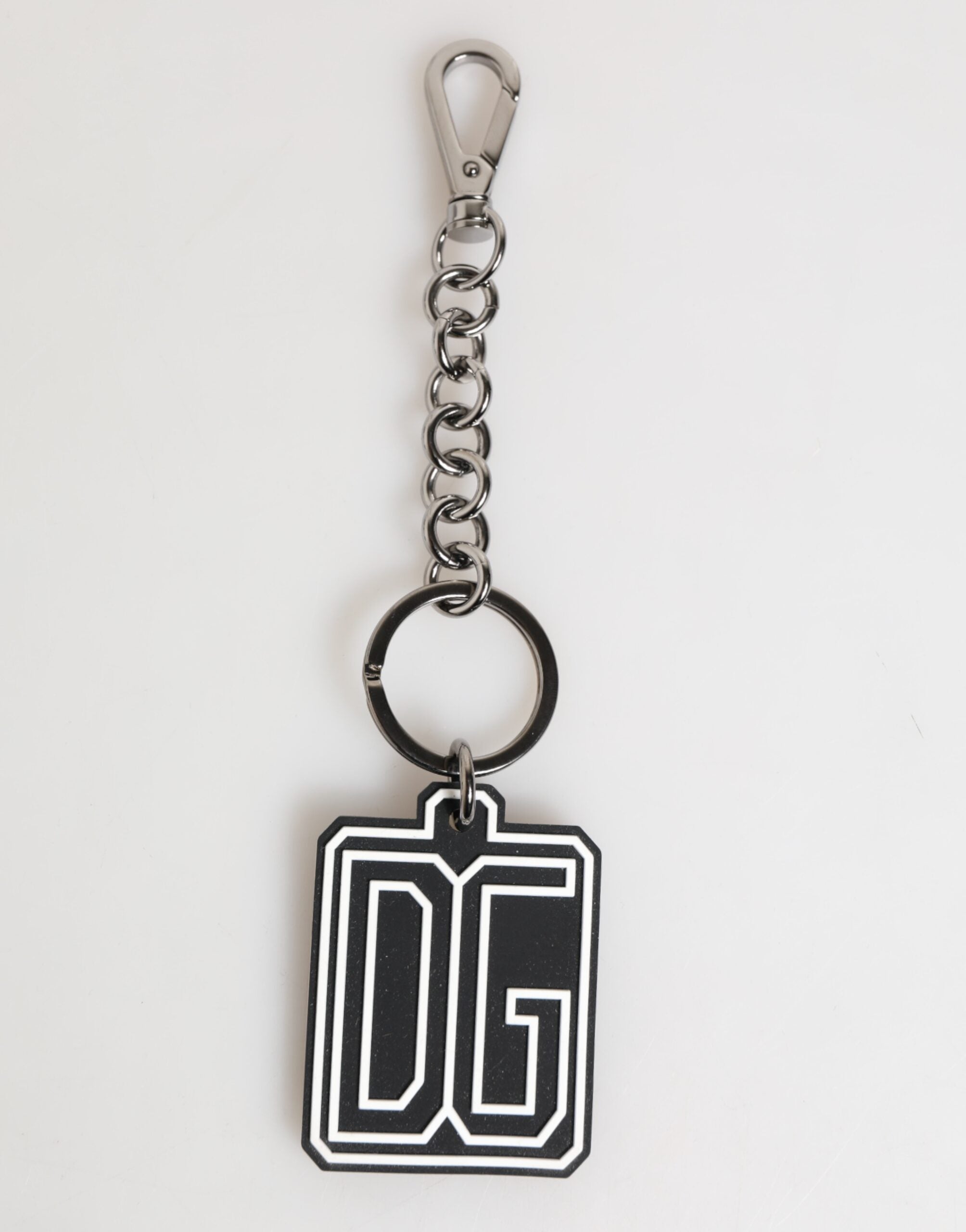 Dolce &amp; Gabbana Svartvit DG Gummilogotyp Silver Herrnyckelring Nyckelring