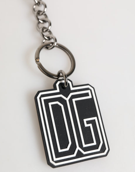 Dolce &amp; Gabbana Sort/Hvid DG Gummi Logo Sølv Herre Nøglering