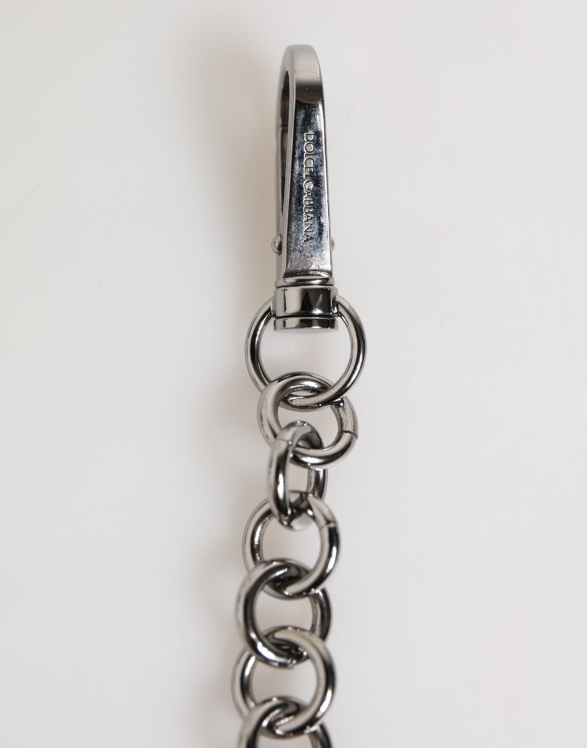 Dolce &amp; Gabbana Svartvit DG Gummilogotyp Silver Herrnyckelring Nyckelring