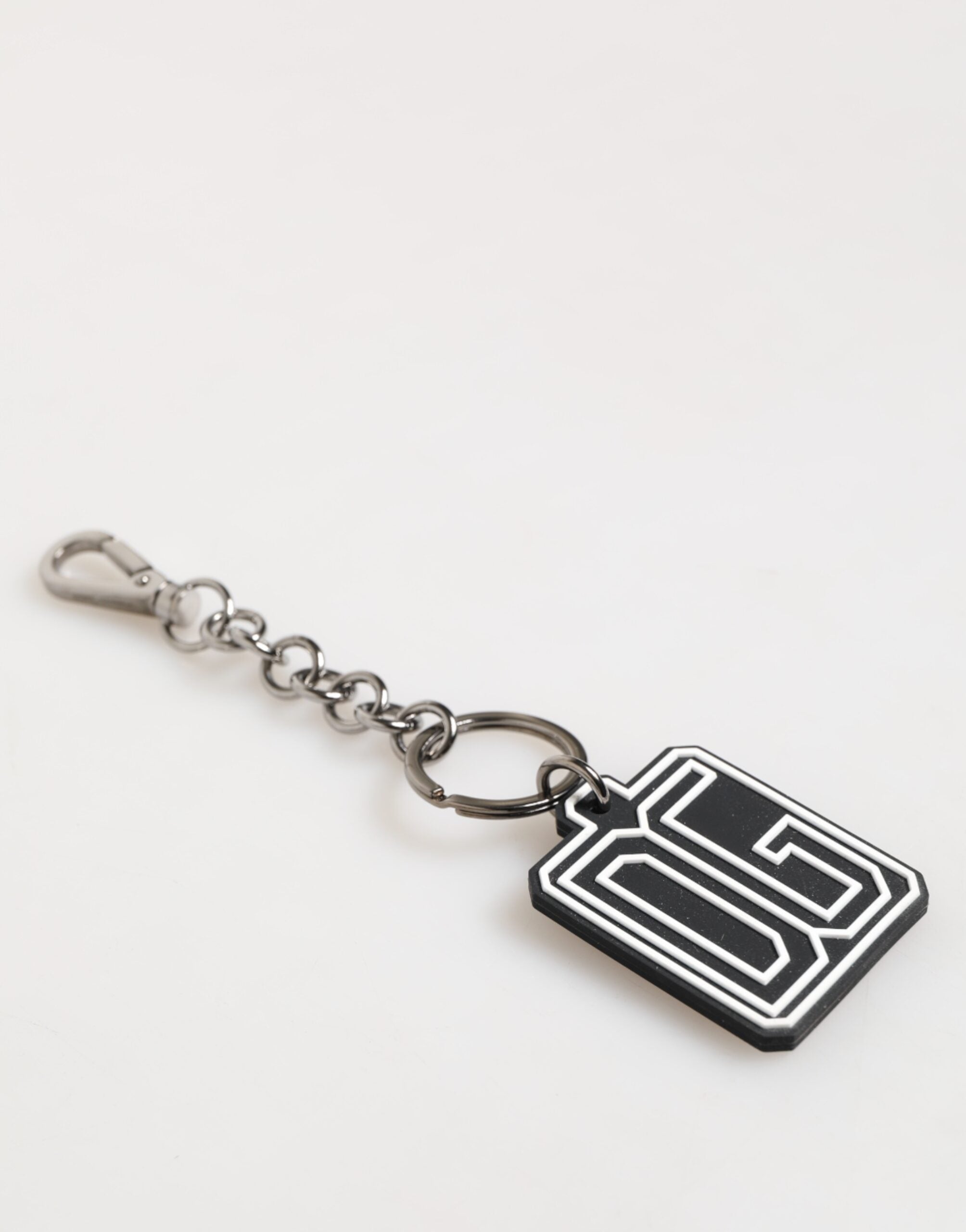Dolce &amp; Gabbana Svartvit DG Gummilogotyp Silver Herrnyckelring Nyckelring