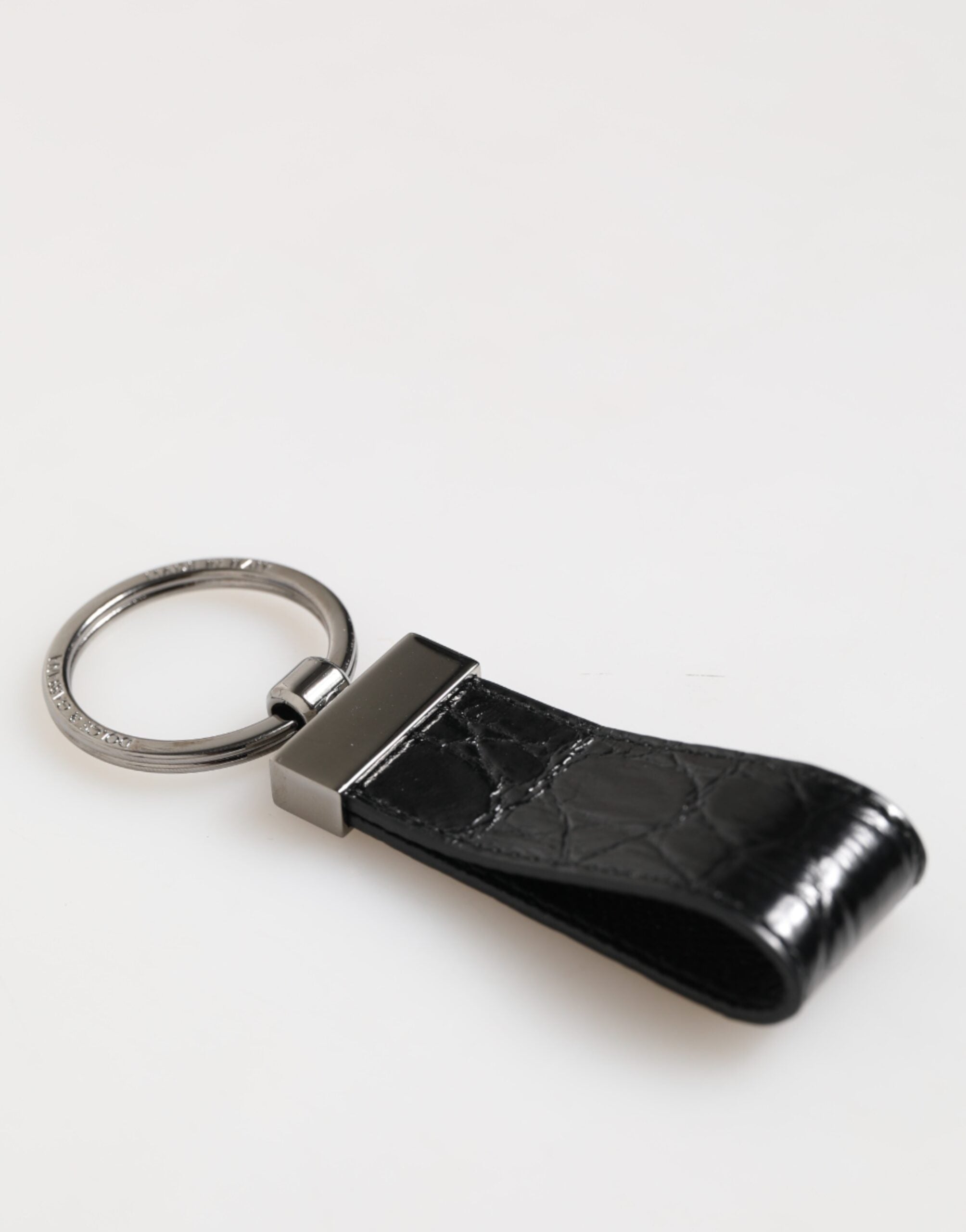 Dolce &amp; Gabbana Nøglering i sort læder med logo og metalring til mænd