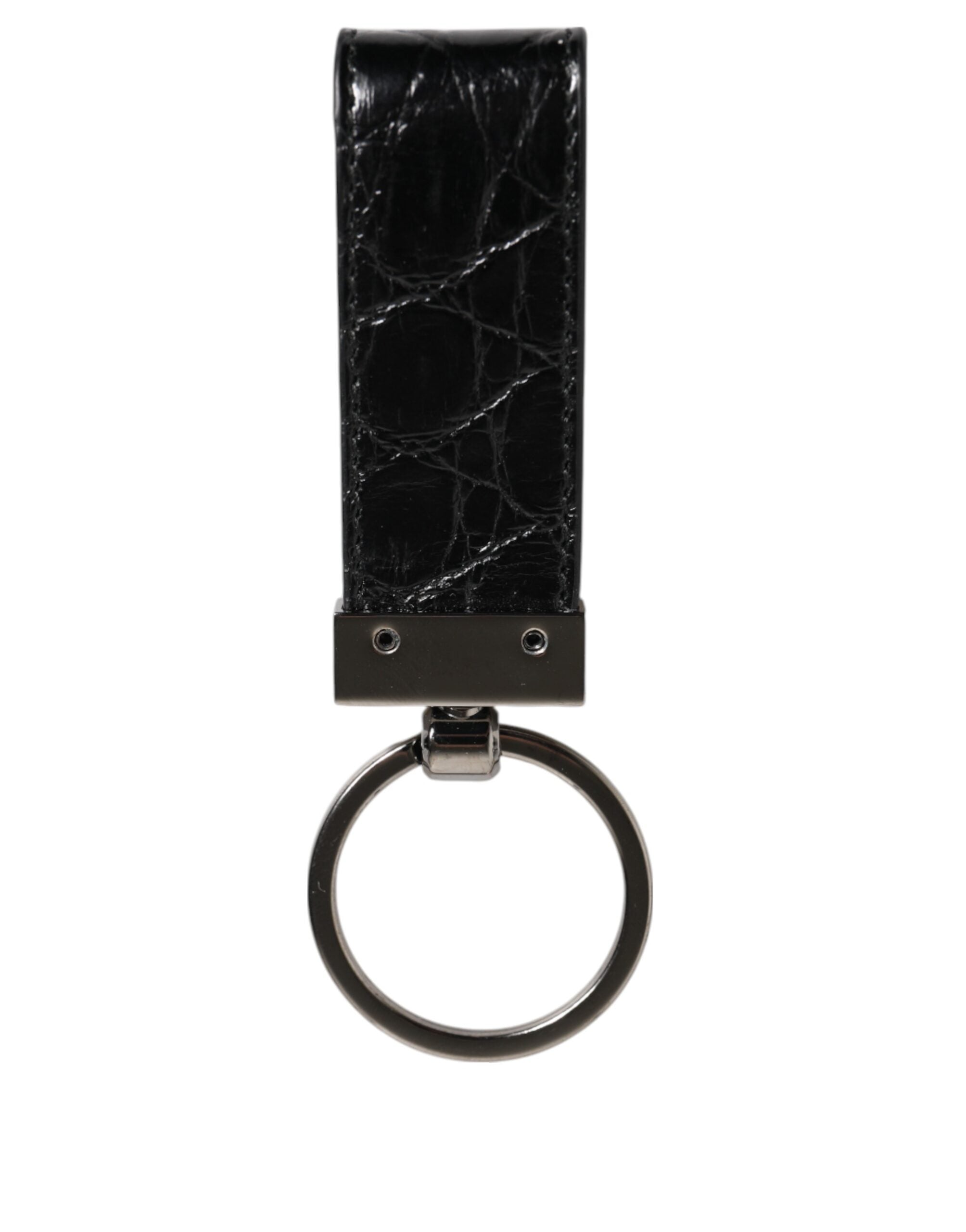 Dolce &amp; Gabbana Nøglering i sort læder med logo og metalring til mænd