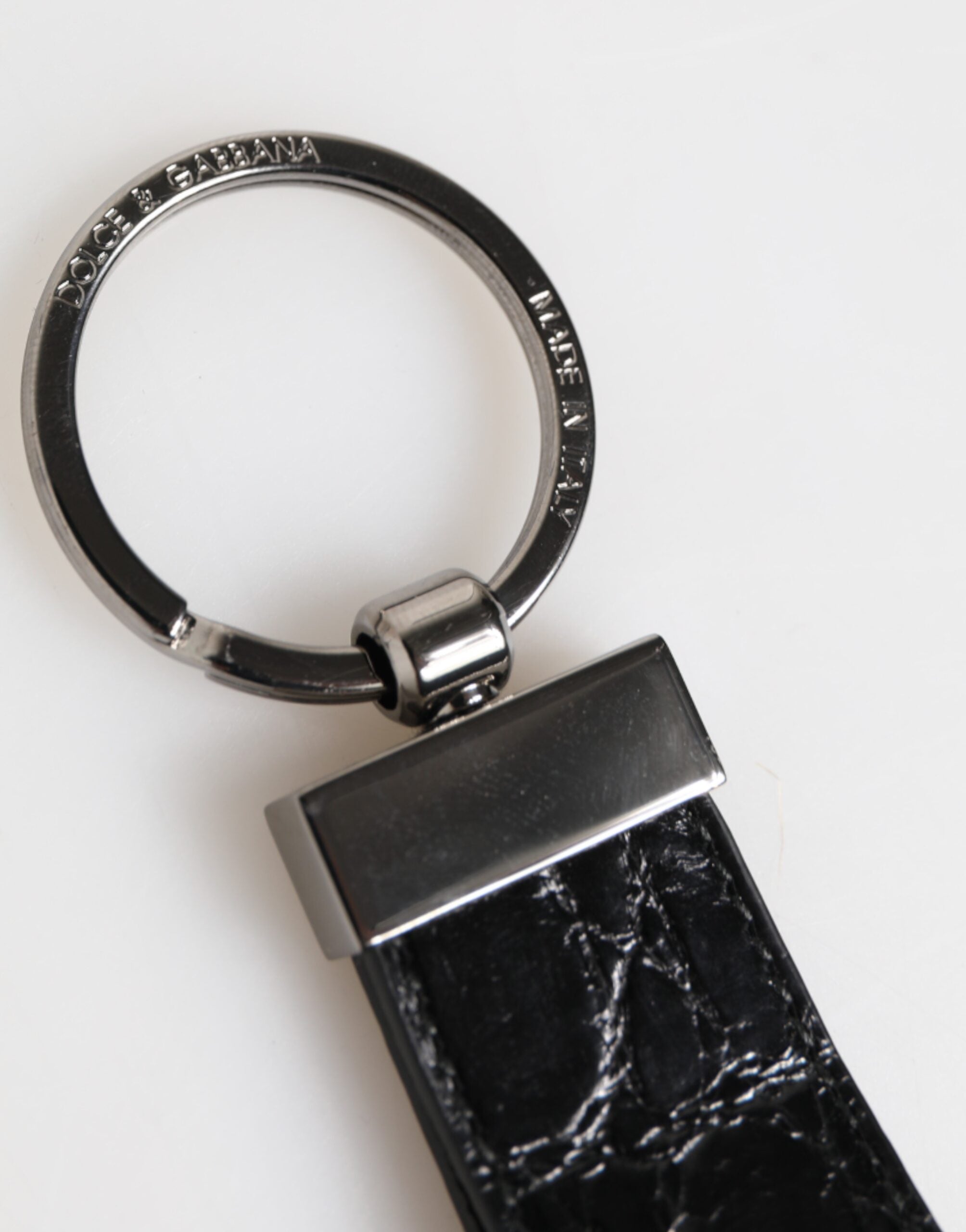 Dolce &amp; Gabbana Nøglering i sort læder med logo og metalring til mænd