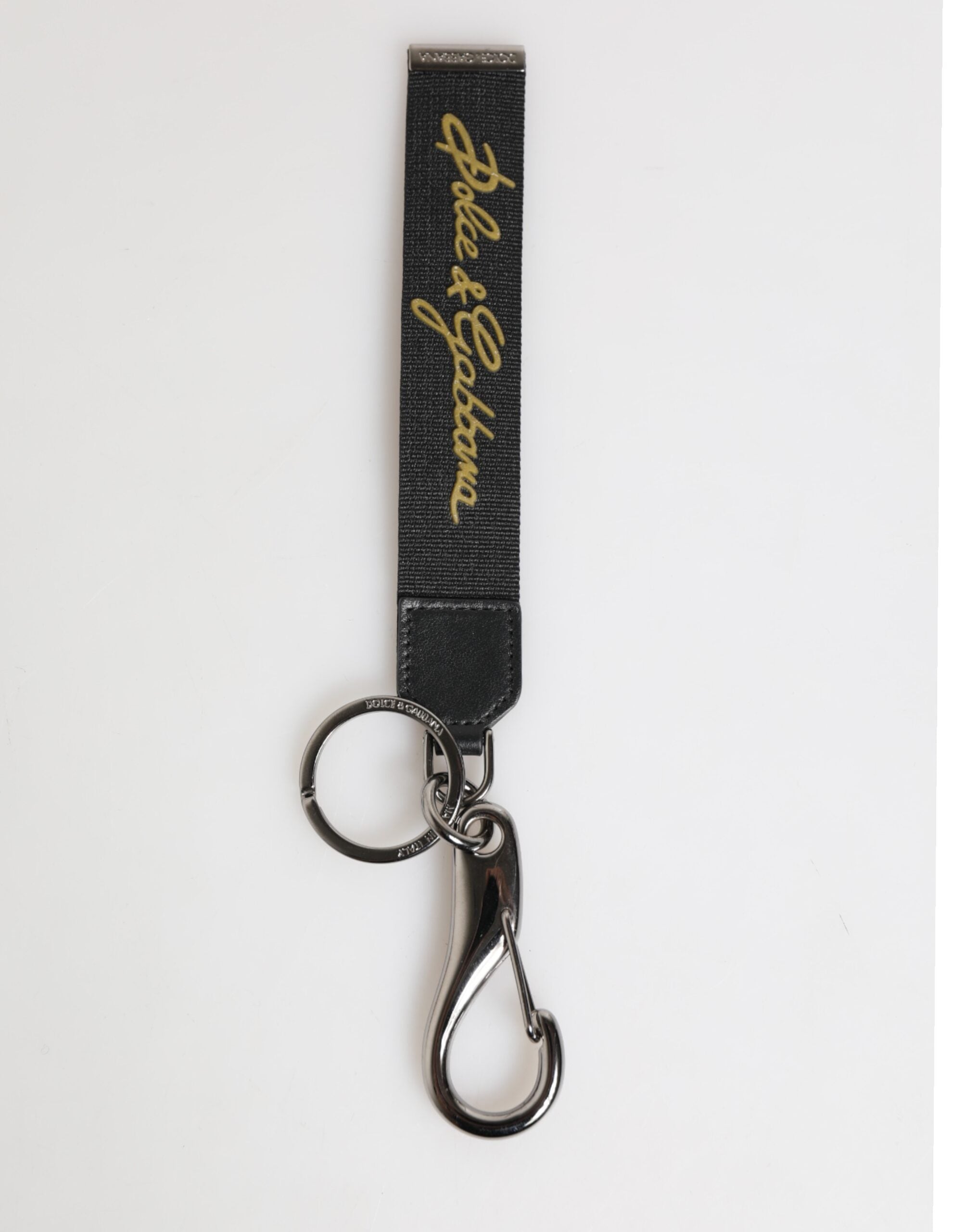 Dolce &amp; Gabbana Sort Gul Polyester DG Logo Sølv Nøglering