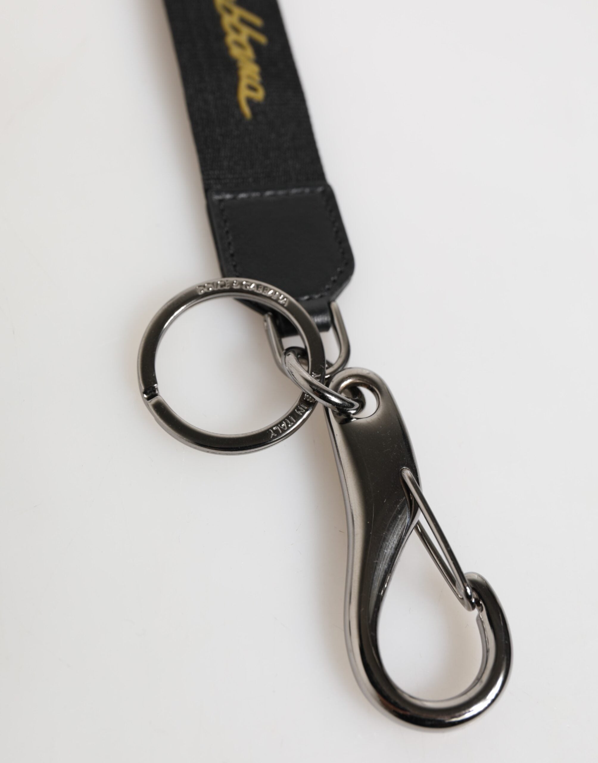 Dolce &amp; Gabbana Sort Gul Polyester DG Logo Sølv Nøglering