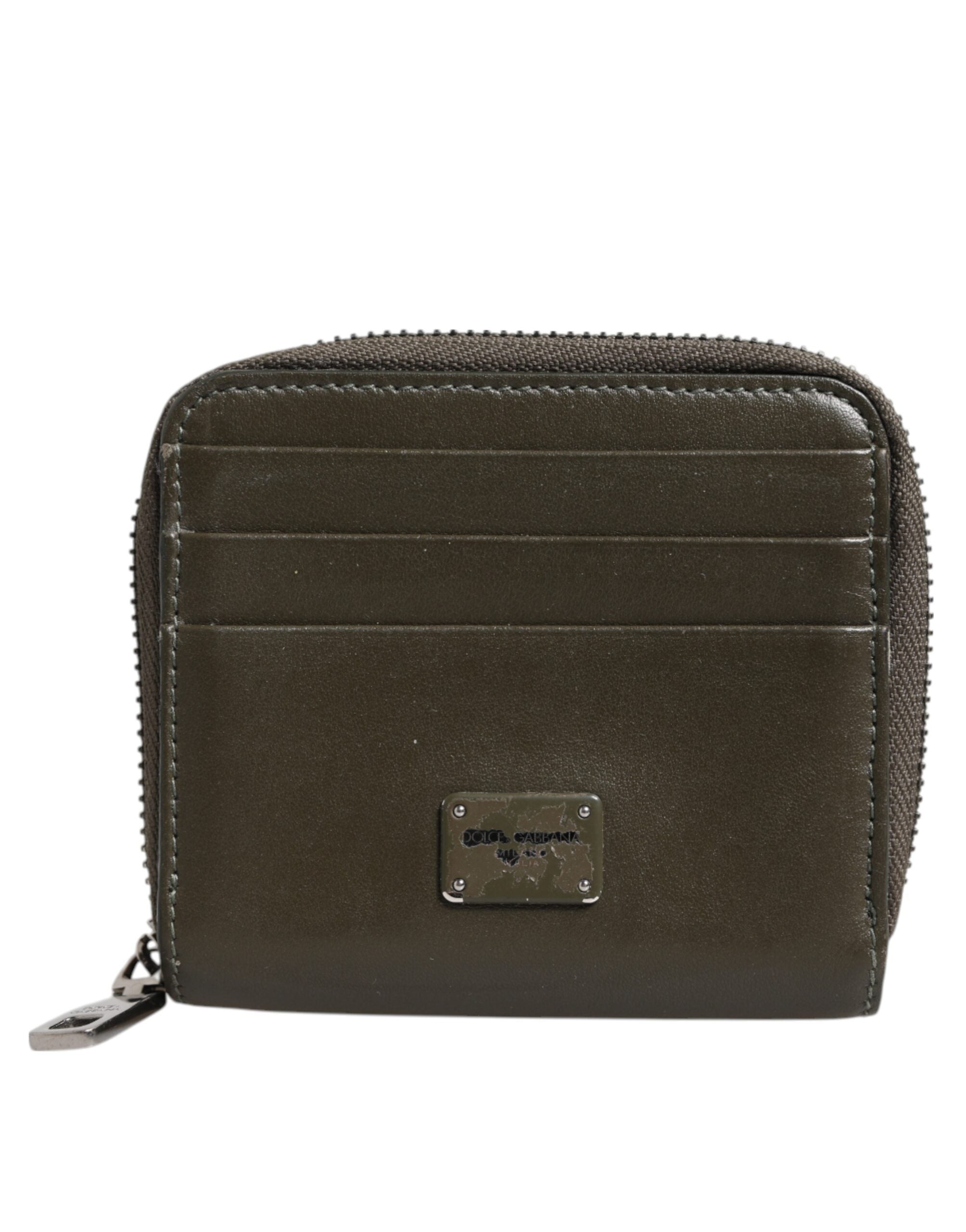 Dolce &amp; Gabbana Brun Læder Logo Plaque Kortholder Møntpung Pung