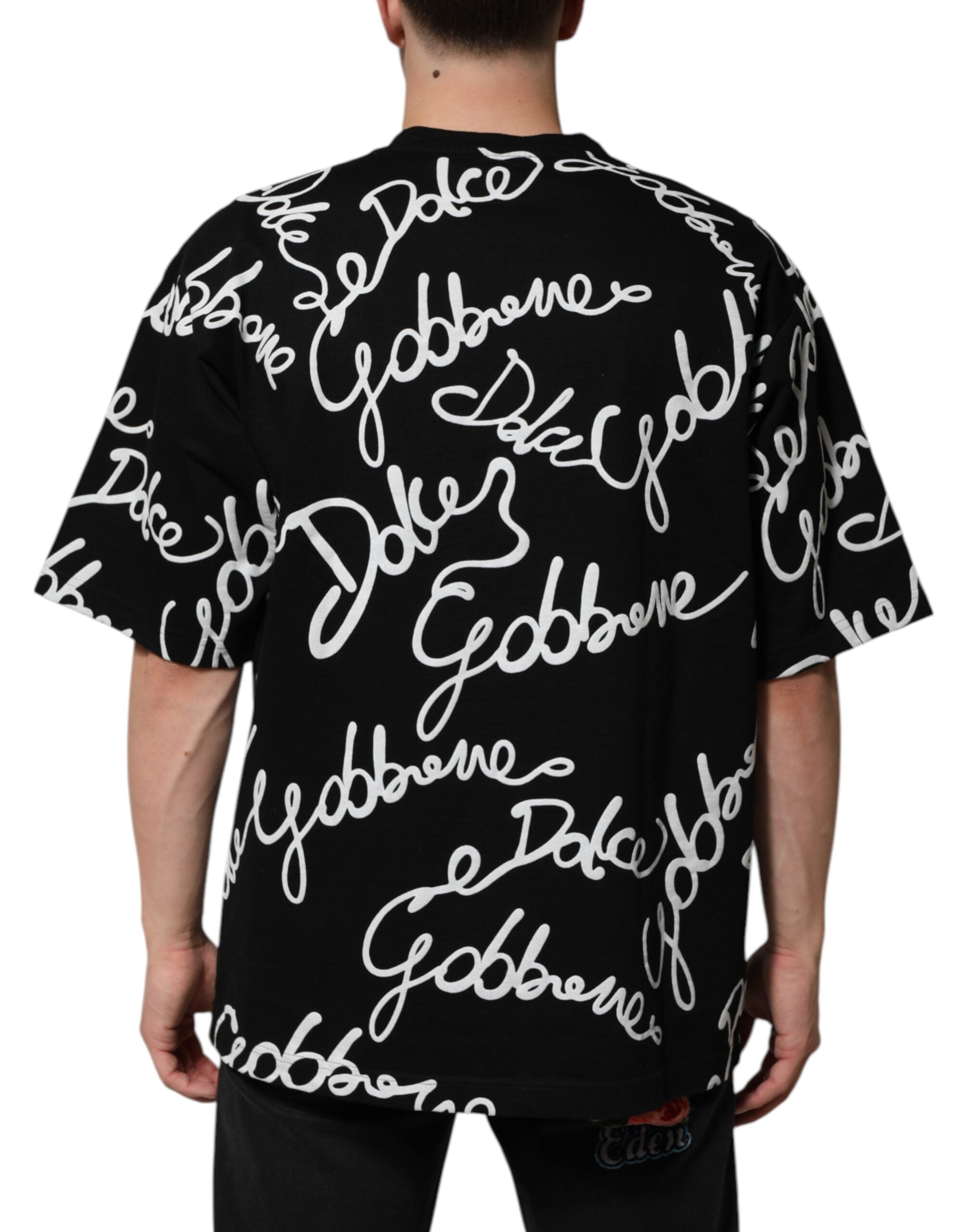 Dolce &amp; Gabbana T-shirt med sort logotryk i bomuld med rund hals