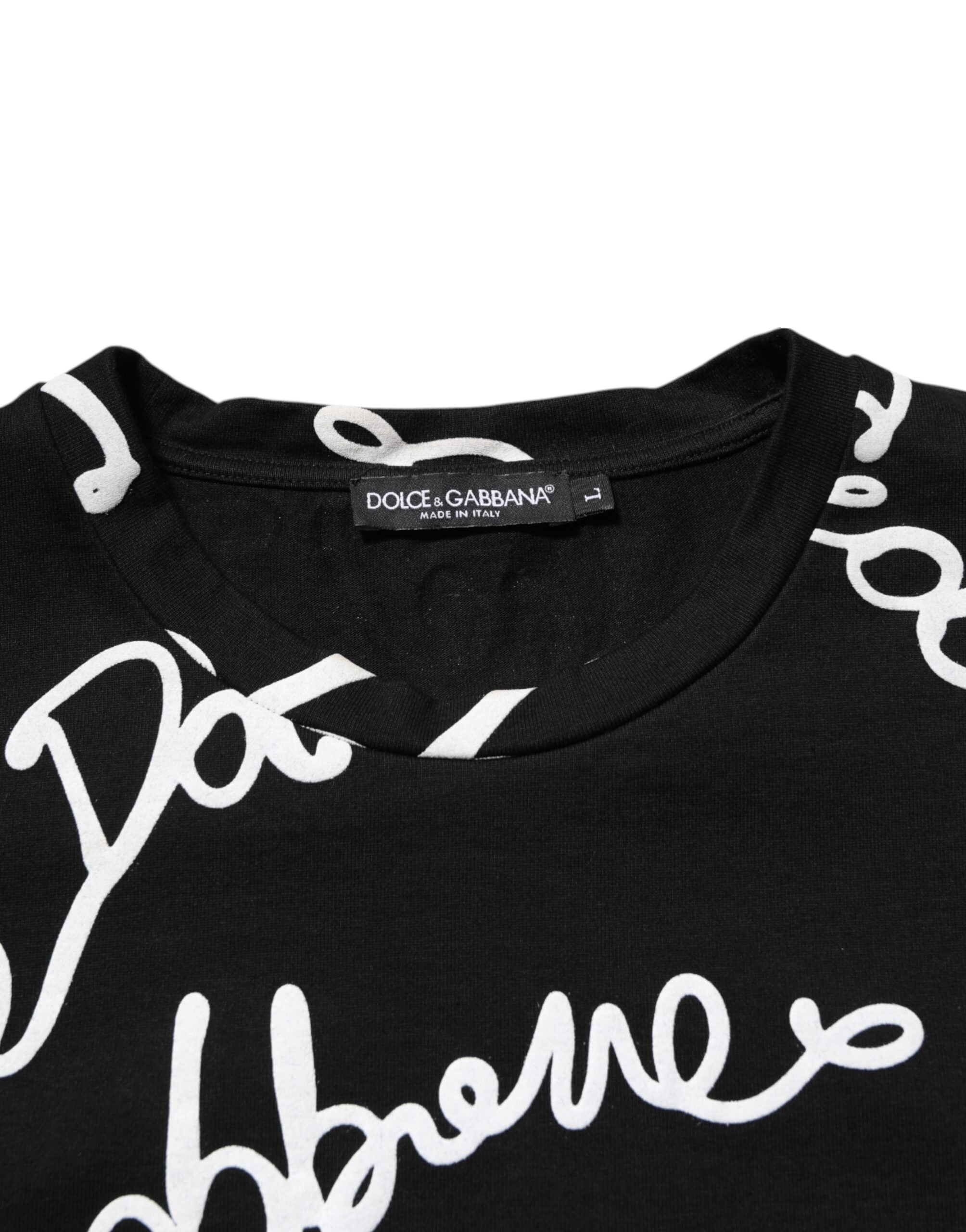 Dolce &amp; Gabbana T-shirt med sort logotryk i bomuld med rund hals