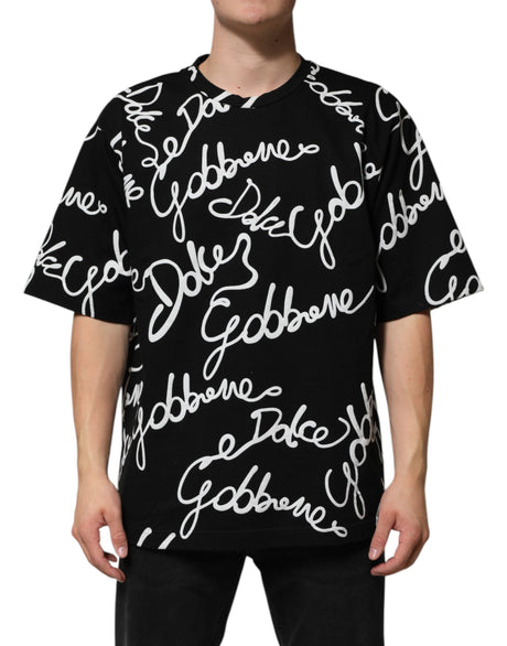 Dolce & Gabbana Black Logo Print Cotton Crew Neck  T-shirt