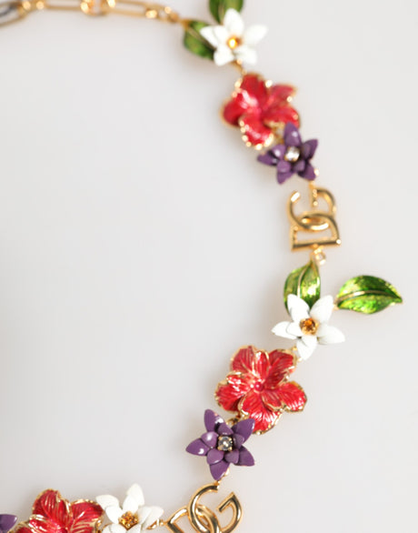 Dolce &amp; Gabbana halskæde med guld- og messinglogo og blomsterprint