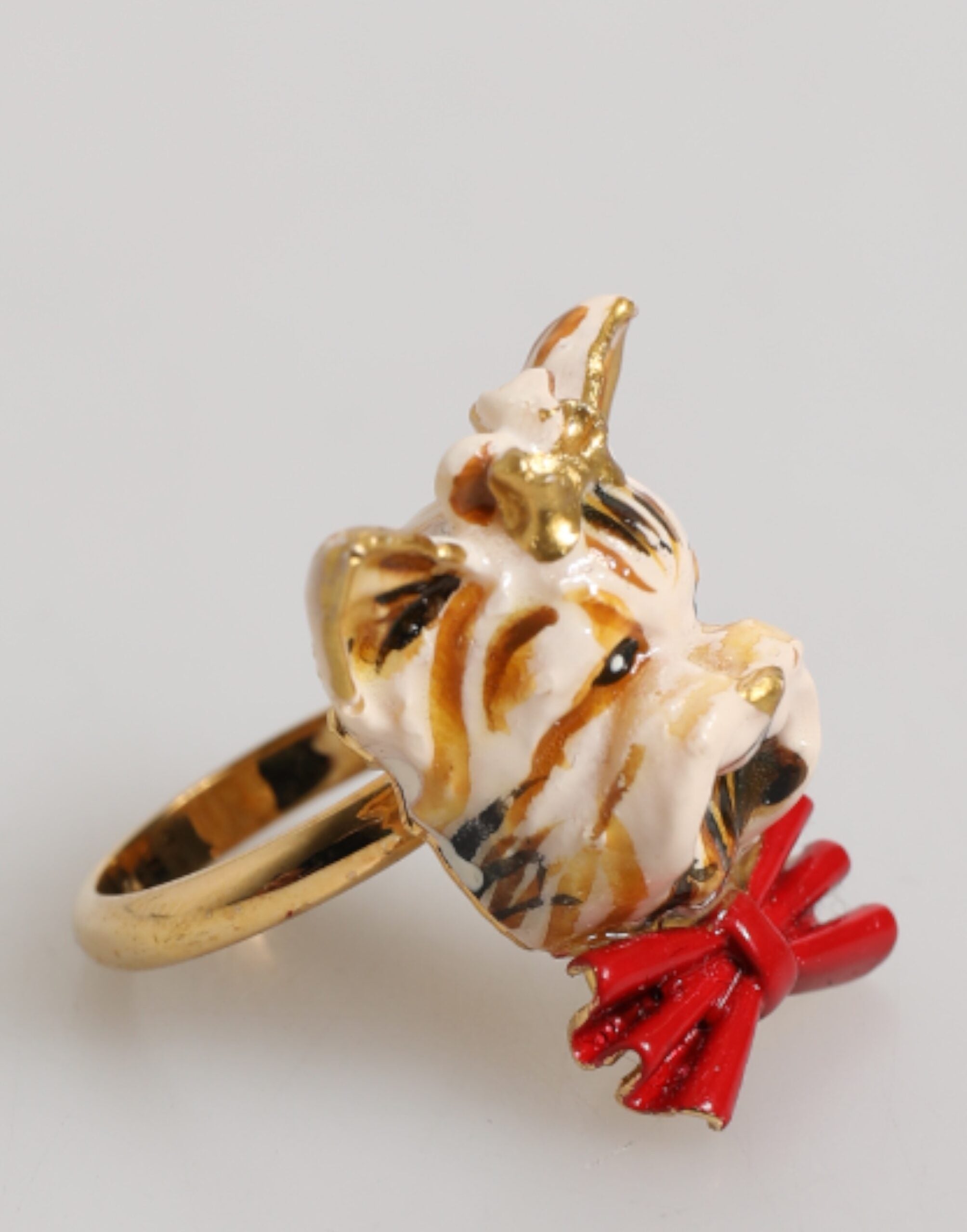 Dolce &amp; Gabbana guld messing harpiks Beige hundedyre tilbehørsring
