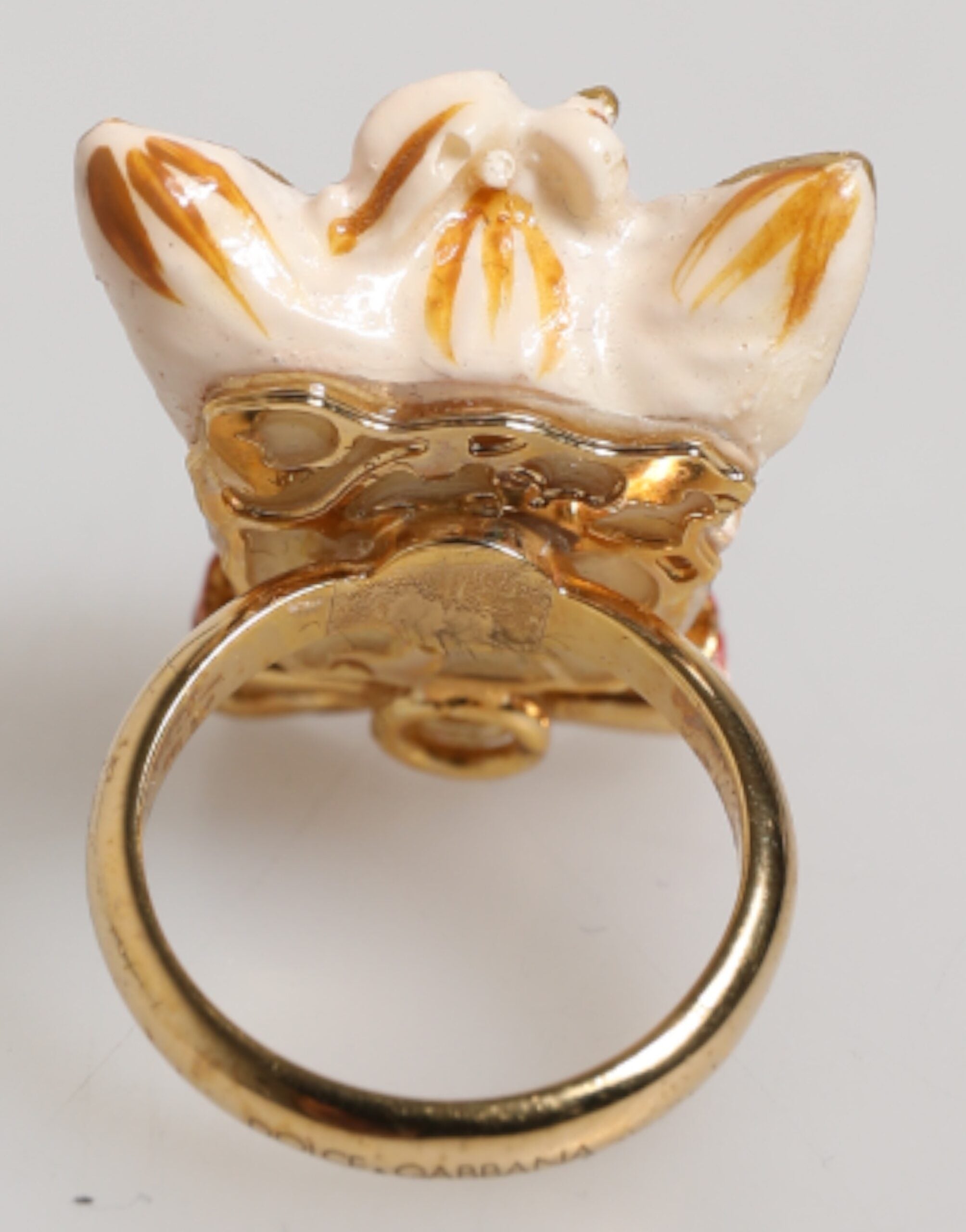 Dolce &amp; Gabbana guld messing harpiks Beige hundedyre tilbehørsring