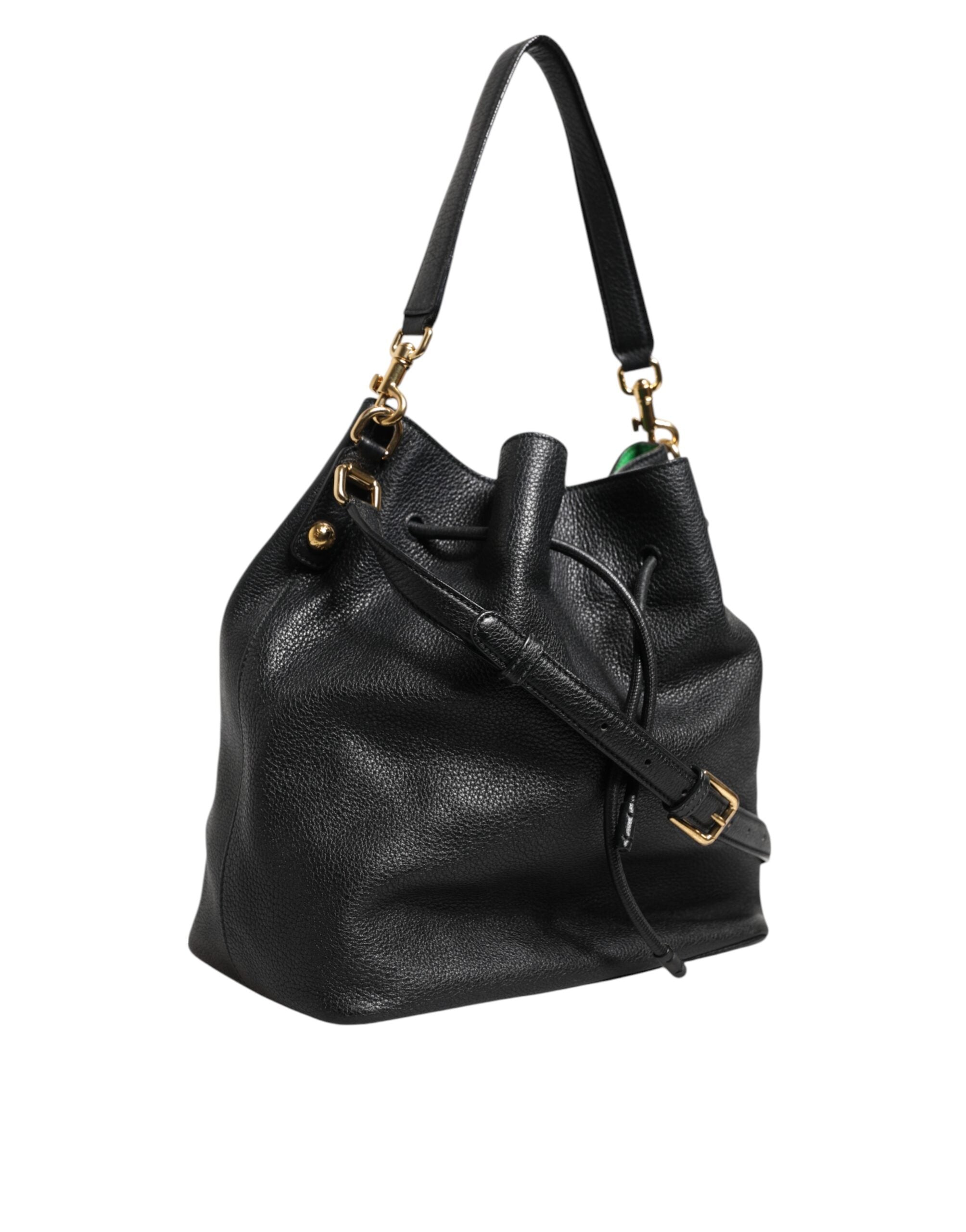Dolce & Gabbana Black Leather Shoulder Crossbody Bucket Women Borse Bag