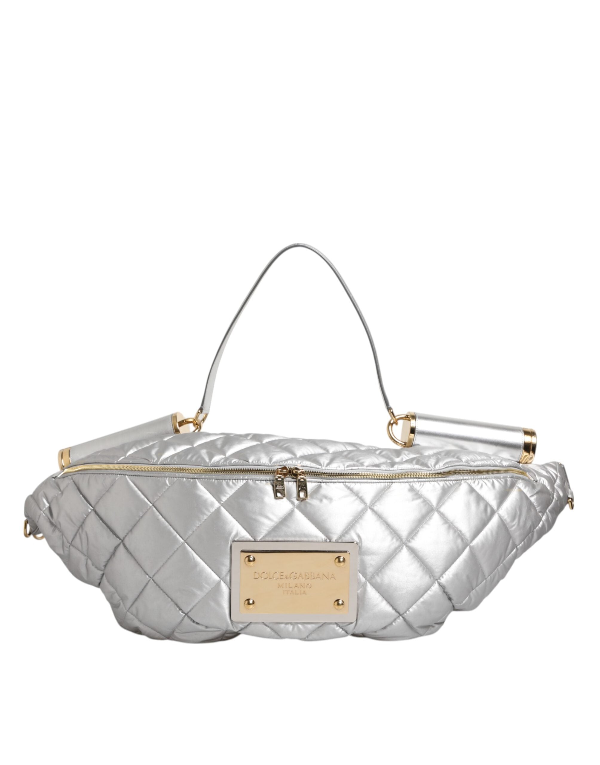 Dolce &amp; Gabbana Silver Quilted Fylld Axelremsväska SICILY Väska