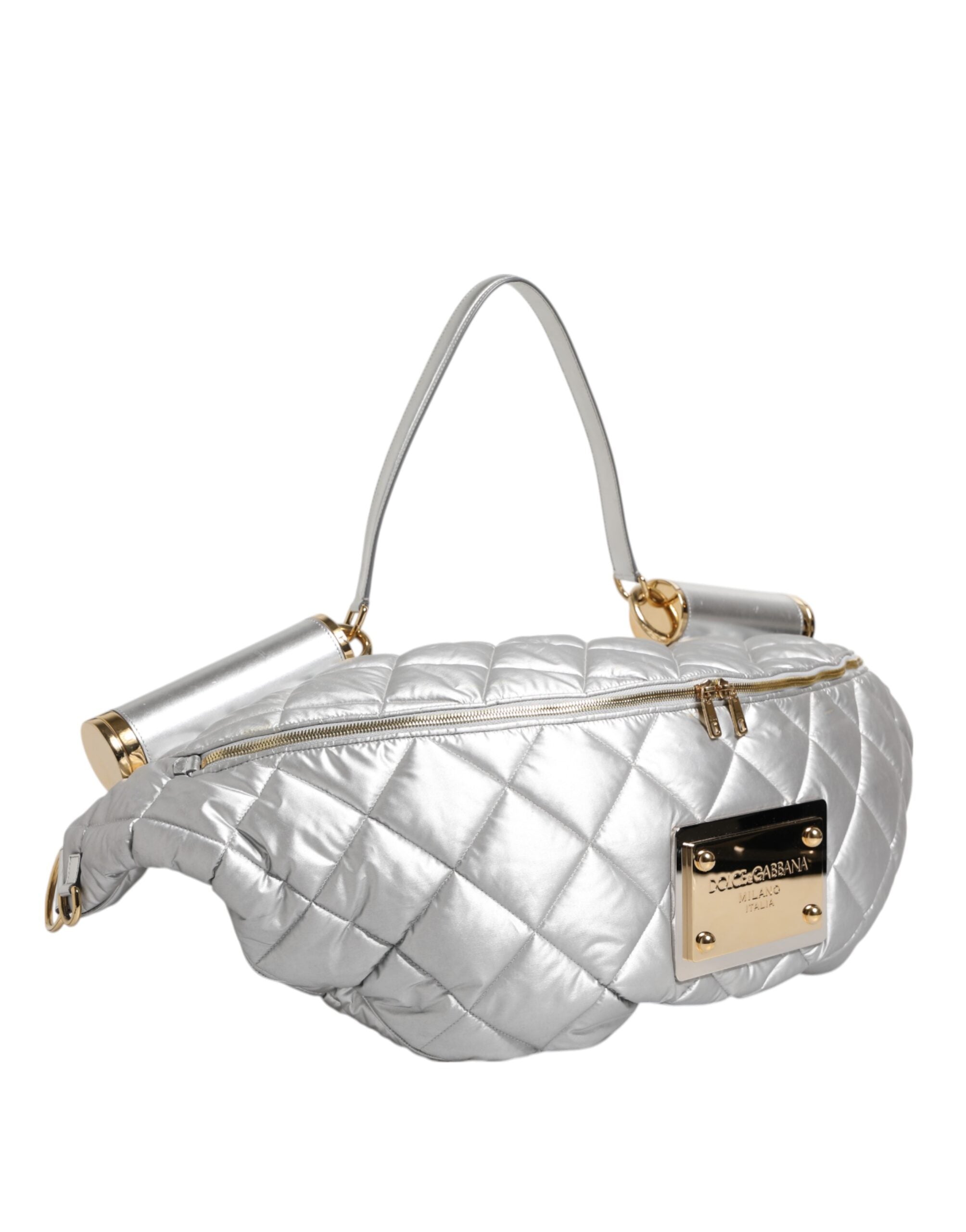 Dolce &amp; Gabbana Silver Quilted Fylld Axelremsväska SICILY Väska